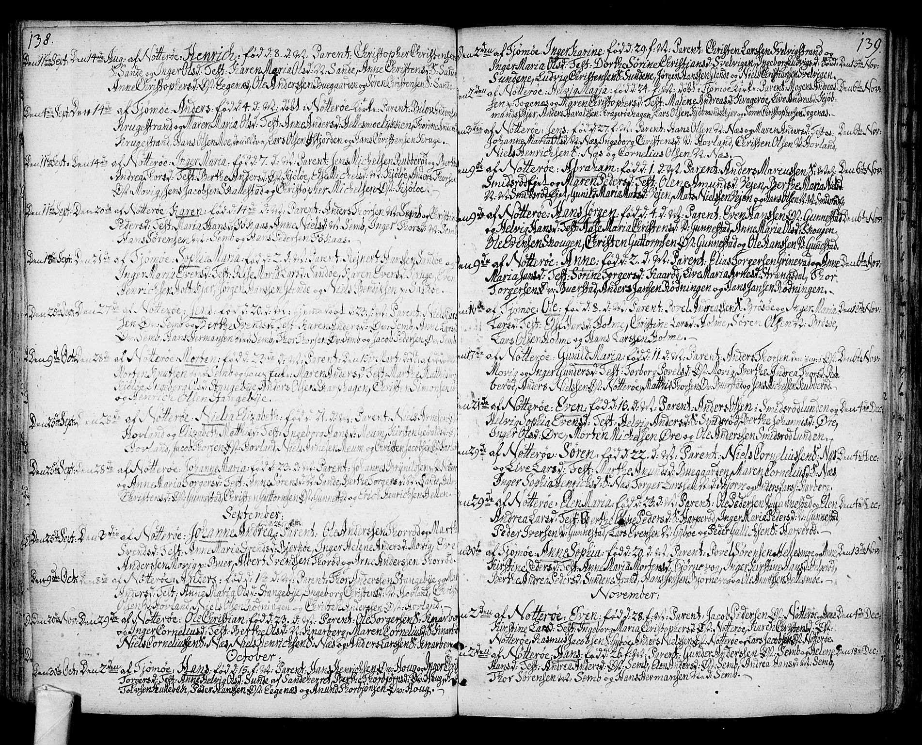Nøtterøy kirkebøker, AV/SAKO-A-354/F/Fa/L0003: Ministerialbok nr. I 3, 1791-1814, s. 138-139