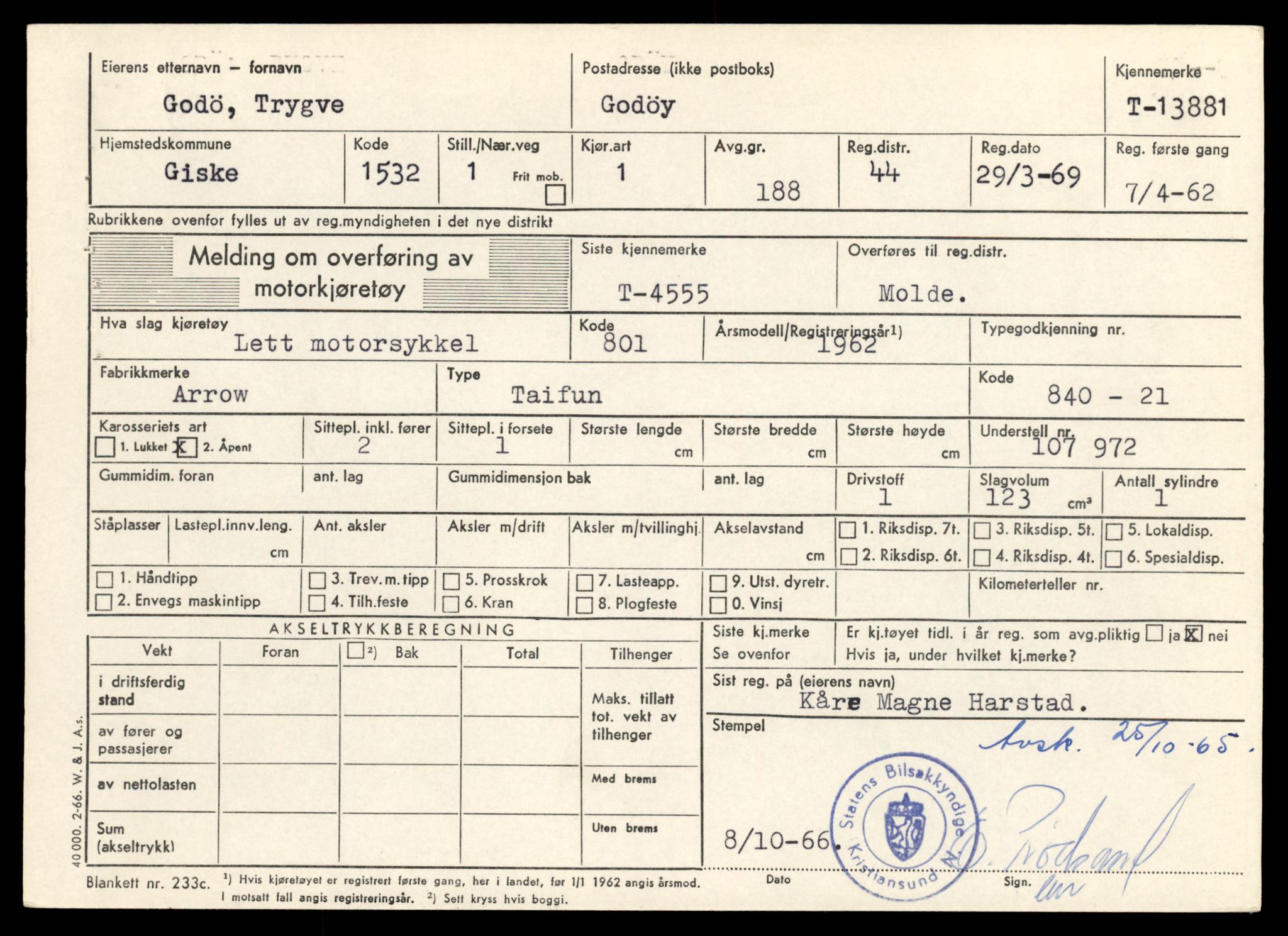 Møre og Romsdal vegkontor - Ålesund trafikkstasjon, AV/SAT-A-4099/F/Fe/L0041: Registreringskort for kjøretøy T 13710 - T 13905, 1927-1998, s. 2983