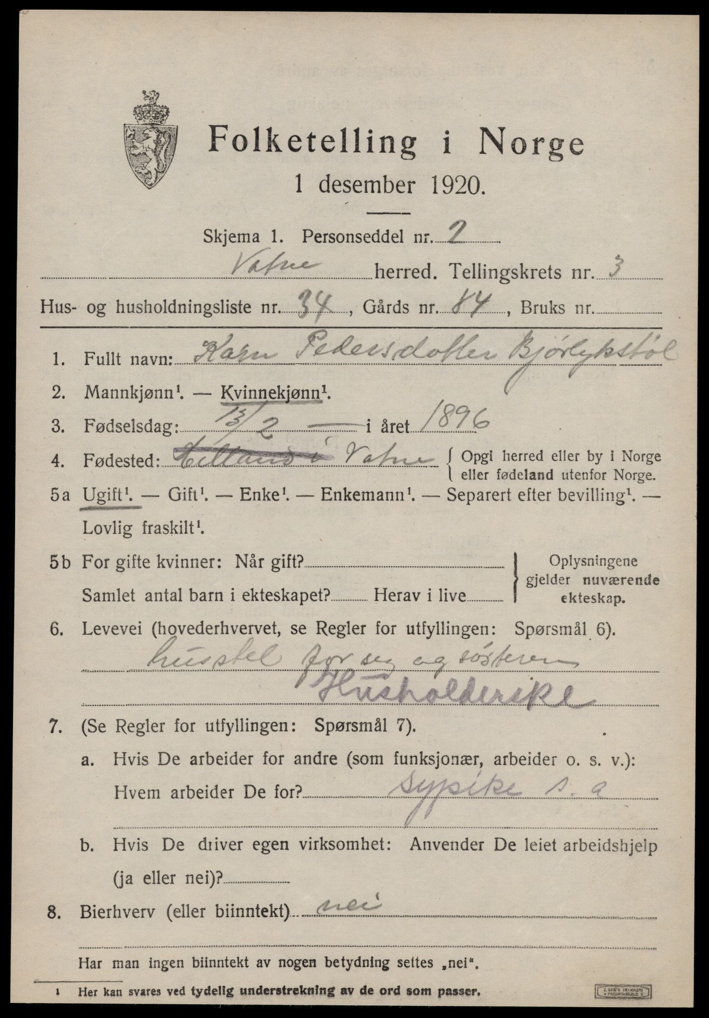 SAT, Folketelling 1920 for 1530 Vatne herred, 1920, s. 1790