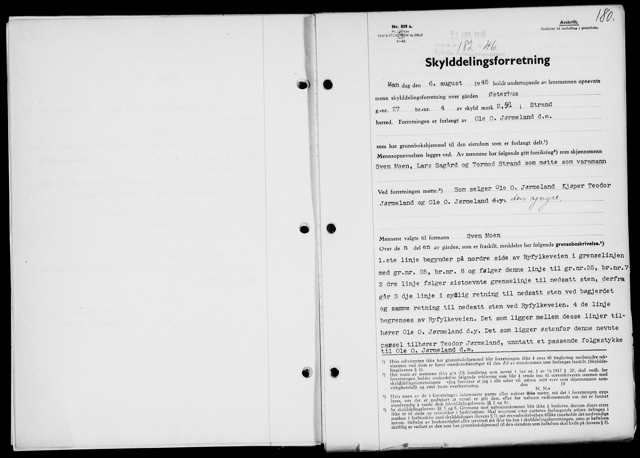 Ryfylke tingrett, SAST/A-100055/001/II/IIB/L0094: Pantebok nr. 73, 1945-1946, Dagboknr: 182/1946