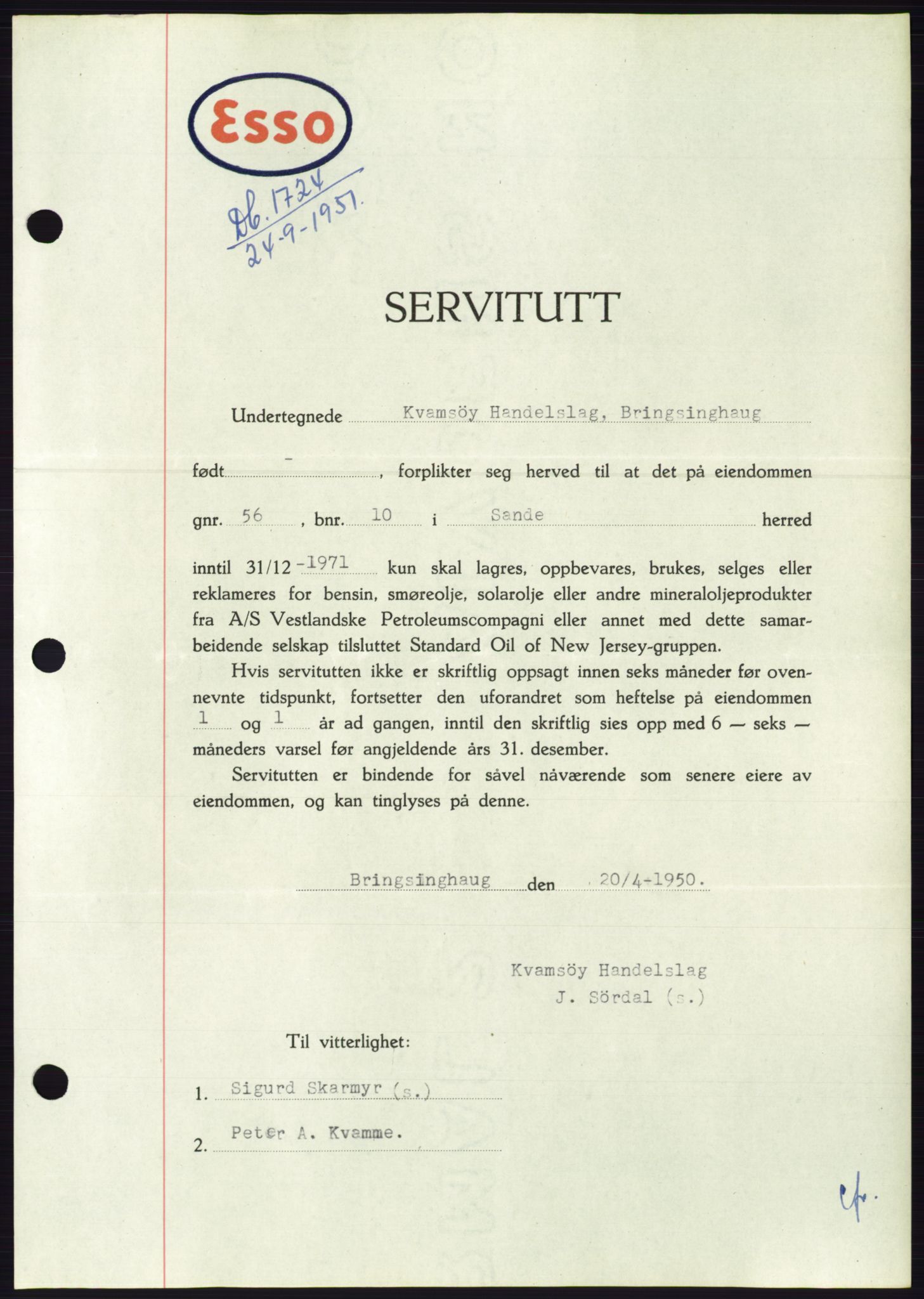 Søre Sunnmøre sorenskriveri, SAT/A-4122/1/2/2C/L0120: Pantebok nr. 8B, 1951-1951, Dagboknr: 1724/1951
