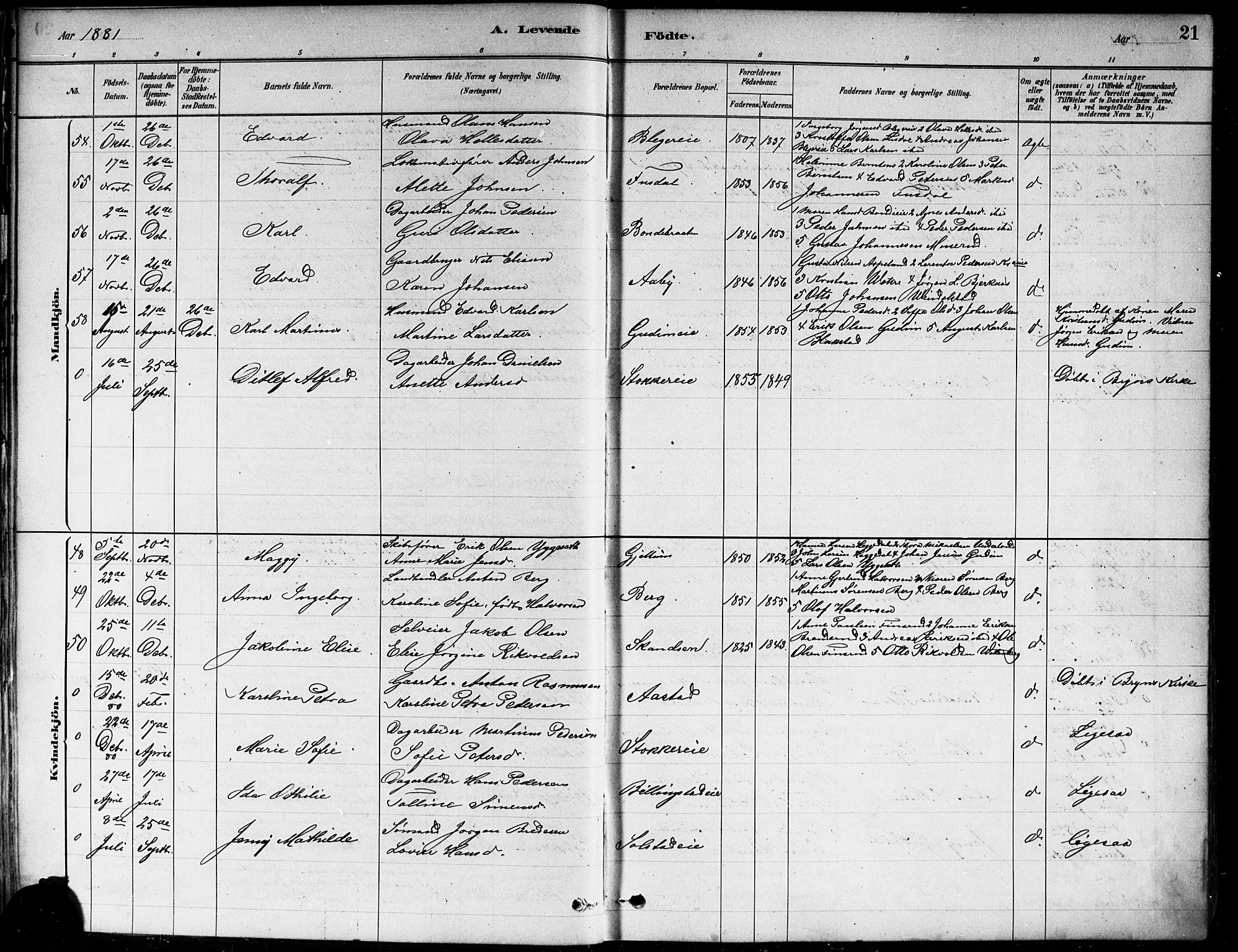 Asker prestekontor Kirkebøker, AV/SAO-A-10256a/F/Fa/L0013: Ministerialbok nr. I 13, 1879-1896, s. 21