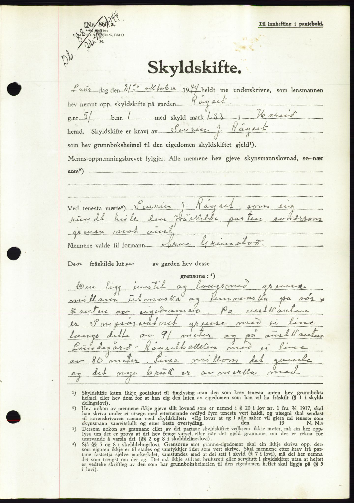 Søre Sunnmøre sorenskriveri, AV/SAT-A-4122/1/2/2C/L0076: Pantebok nr. 2A, 1943-1944, Dagboknr: 888/1944