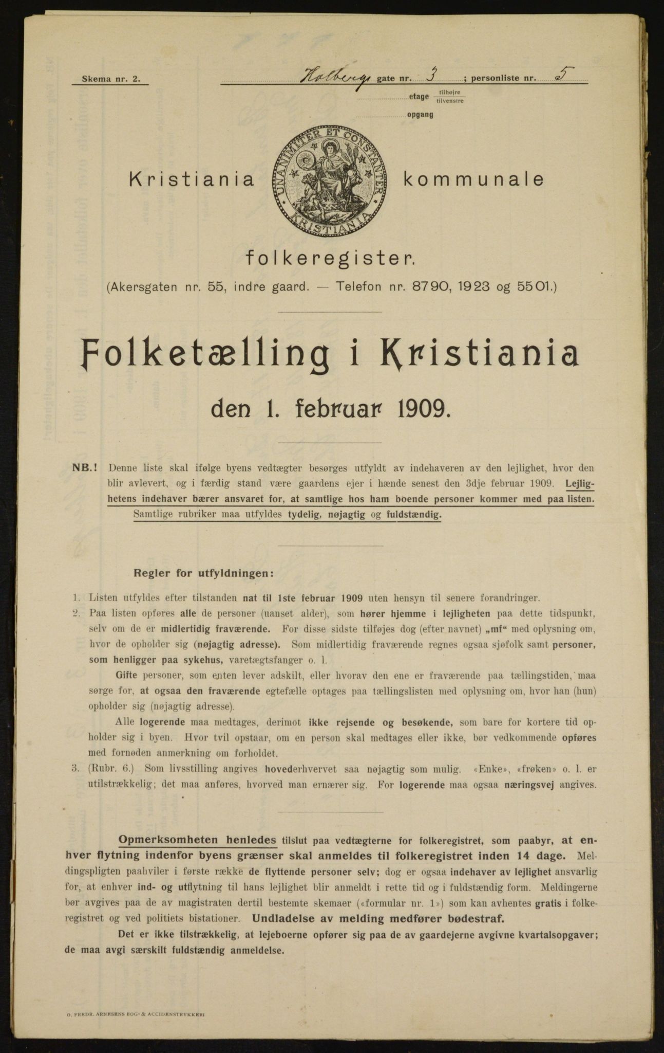 OBA, Kommunal folketelling 1.2.1909 for Kristiania kjøpstad, 1909, s. 36489