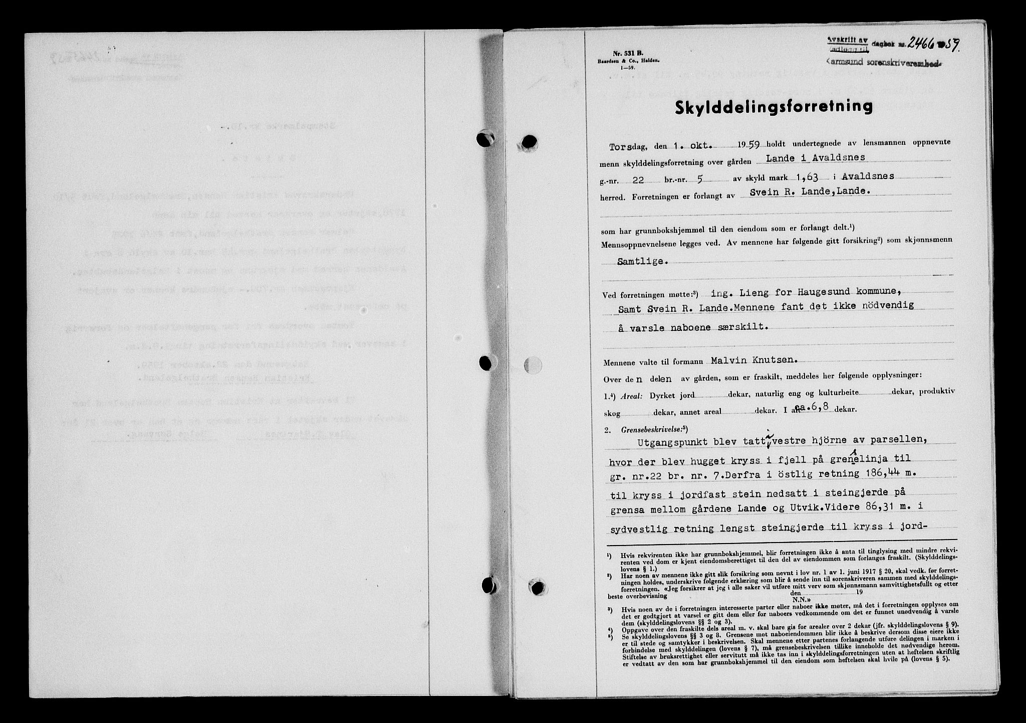 Karmsund sorenskriveri, SAST/A-100311/01/II/IIB/L0132: Pantebok nr. 112A, 1959-1959, Dagboknr: 2466/1959