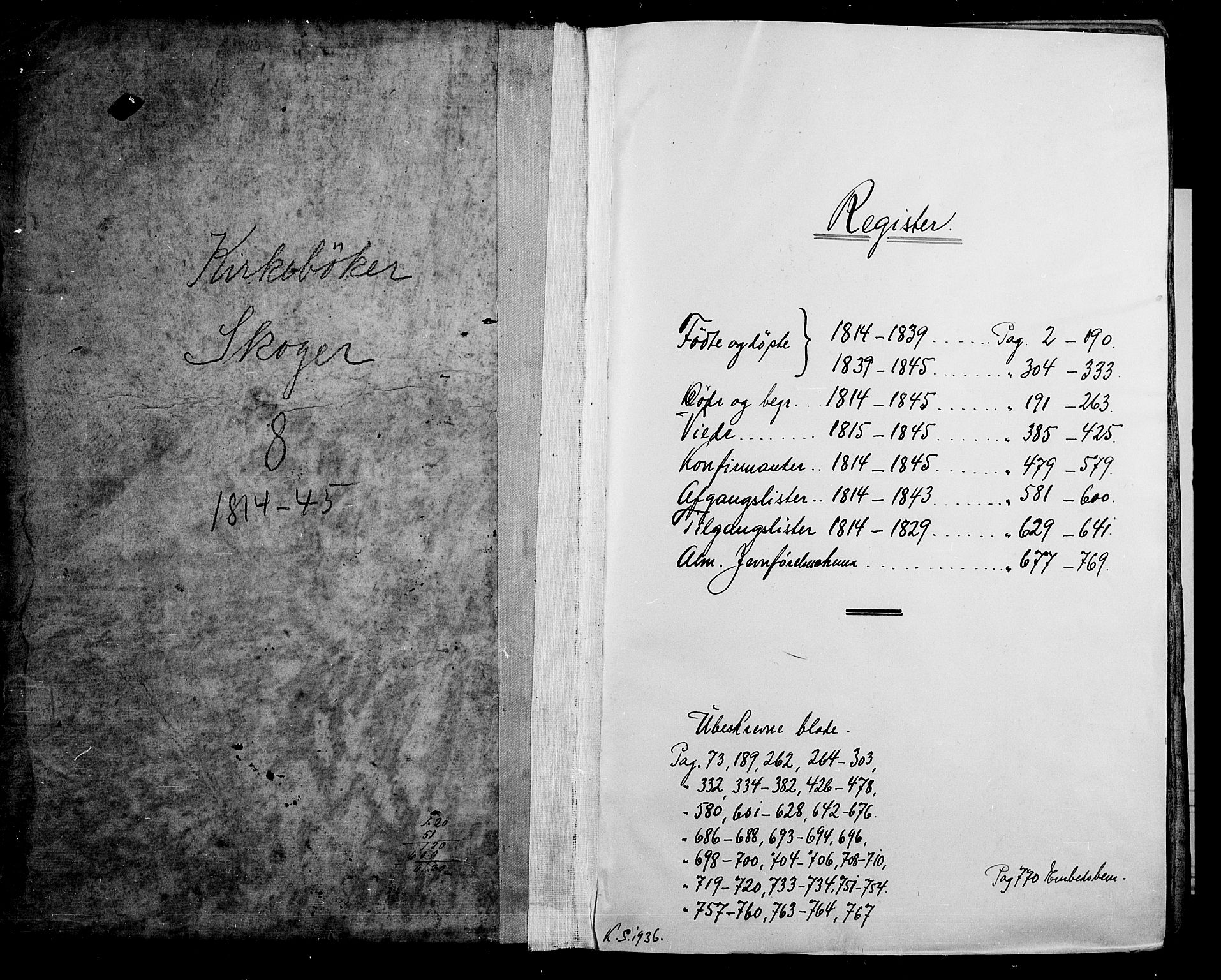 Skoger kirkebøker, SAKO/A-59/G/Ga/L0001: Klokkerbok nr. I 1, 1814-1845