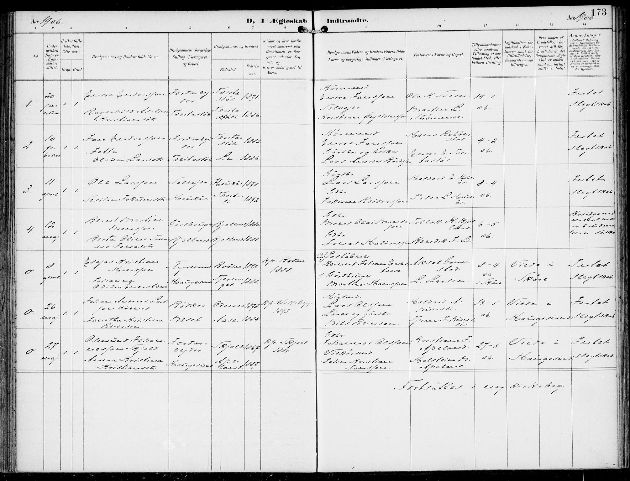 Sveio Sokneprestembete, AV/SAB-A-78501/H/Haa: Ministerialbok nr. B  3, 1894-1906, s. 173