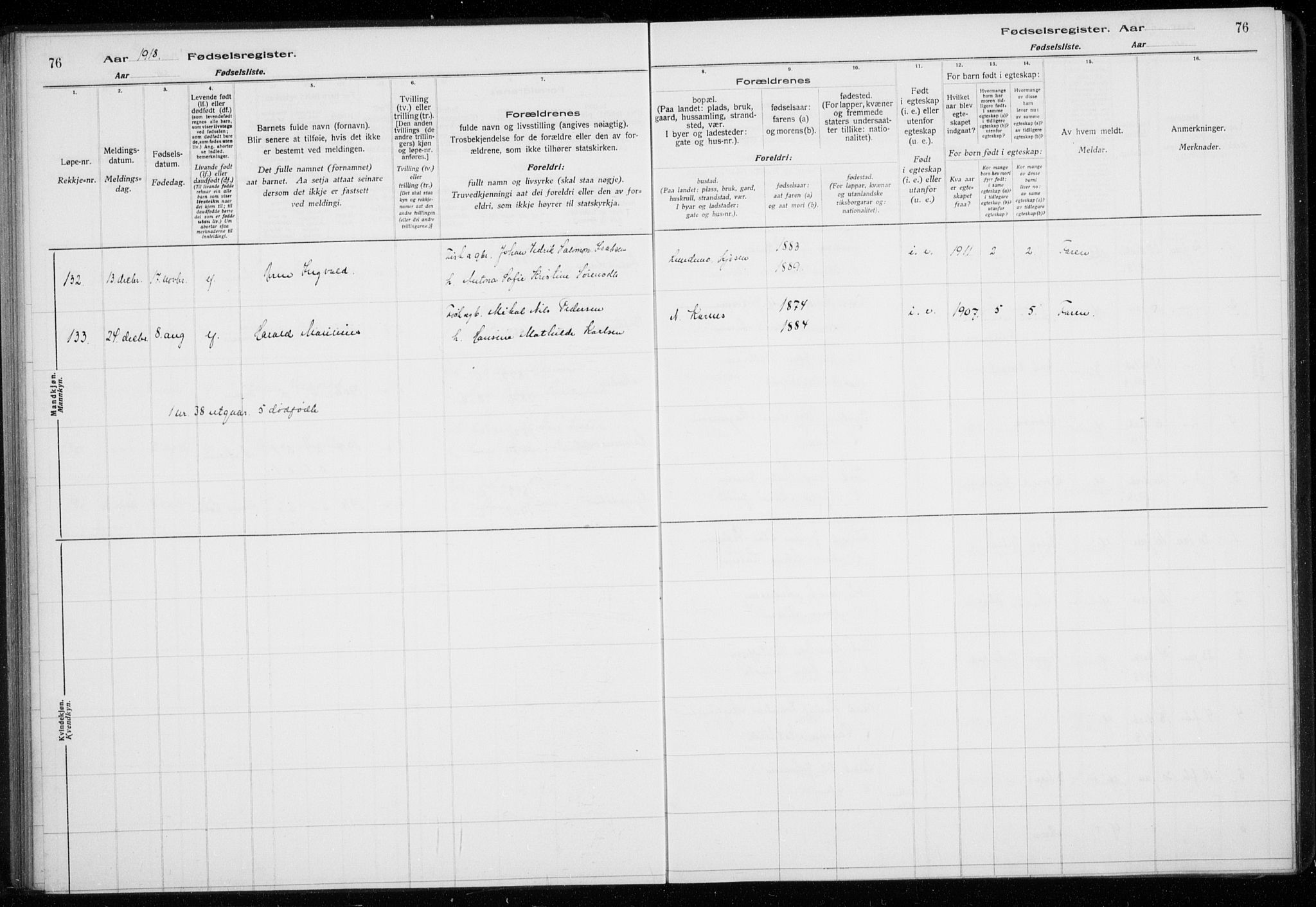 Lyngen sokneprestembete, SATØ/S-1289/I/Ia/L0075: Fødselsregister nr. 75, 1916-1924, s. 76