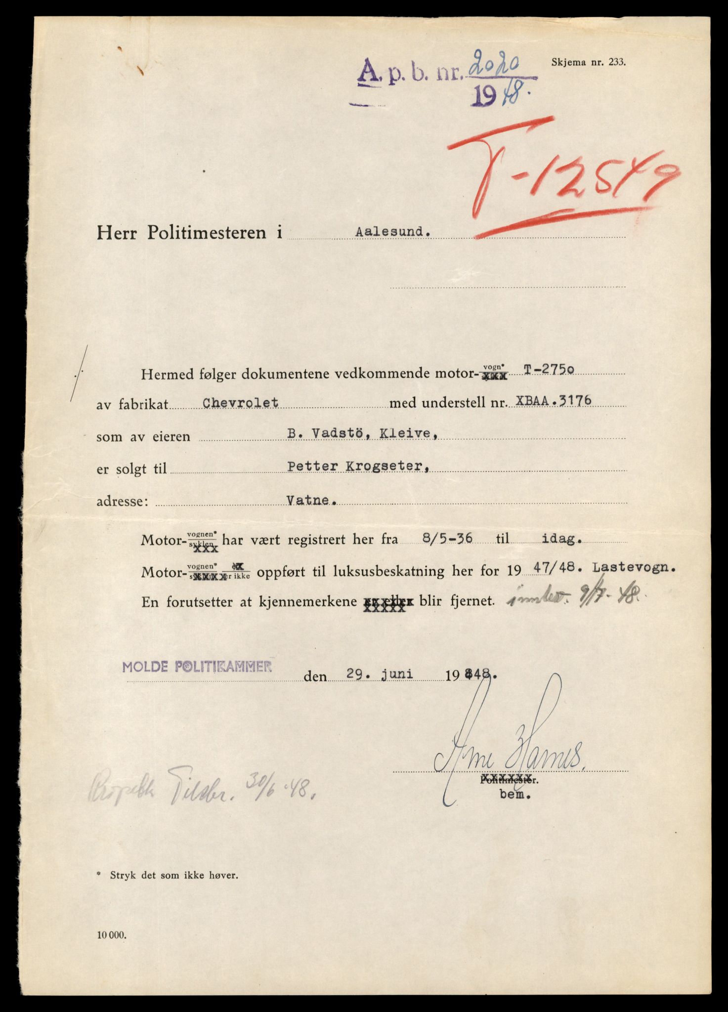 Møre og Romsdal vegkontor - Ålesund trafikkstasjon, AV/SAT-A-4099/F/Fe/L0034: Registreringskort for kjøretøy T 12500 - T 12652, 1927-1998, s. 934