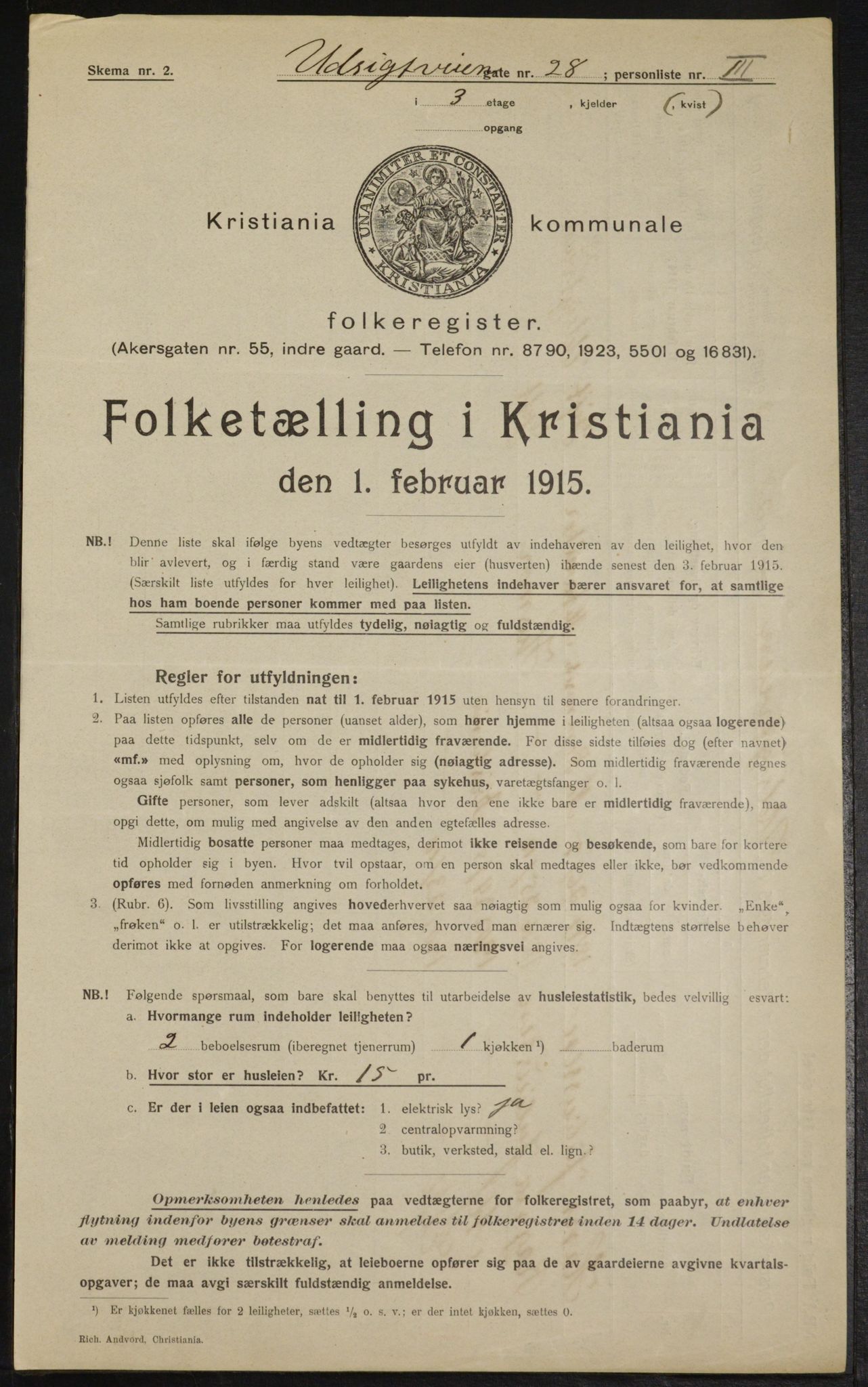 OBA, Kommunal folketelling 1.2.1915 for Kristiania, 1915, s. 122007