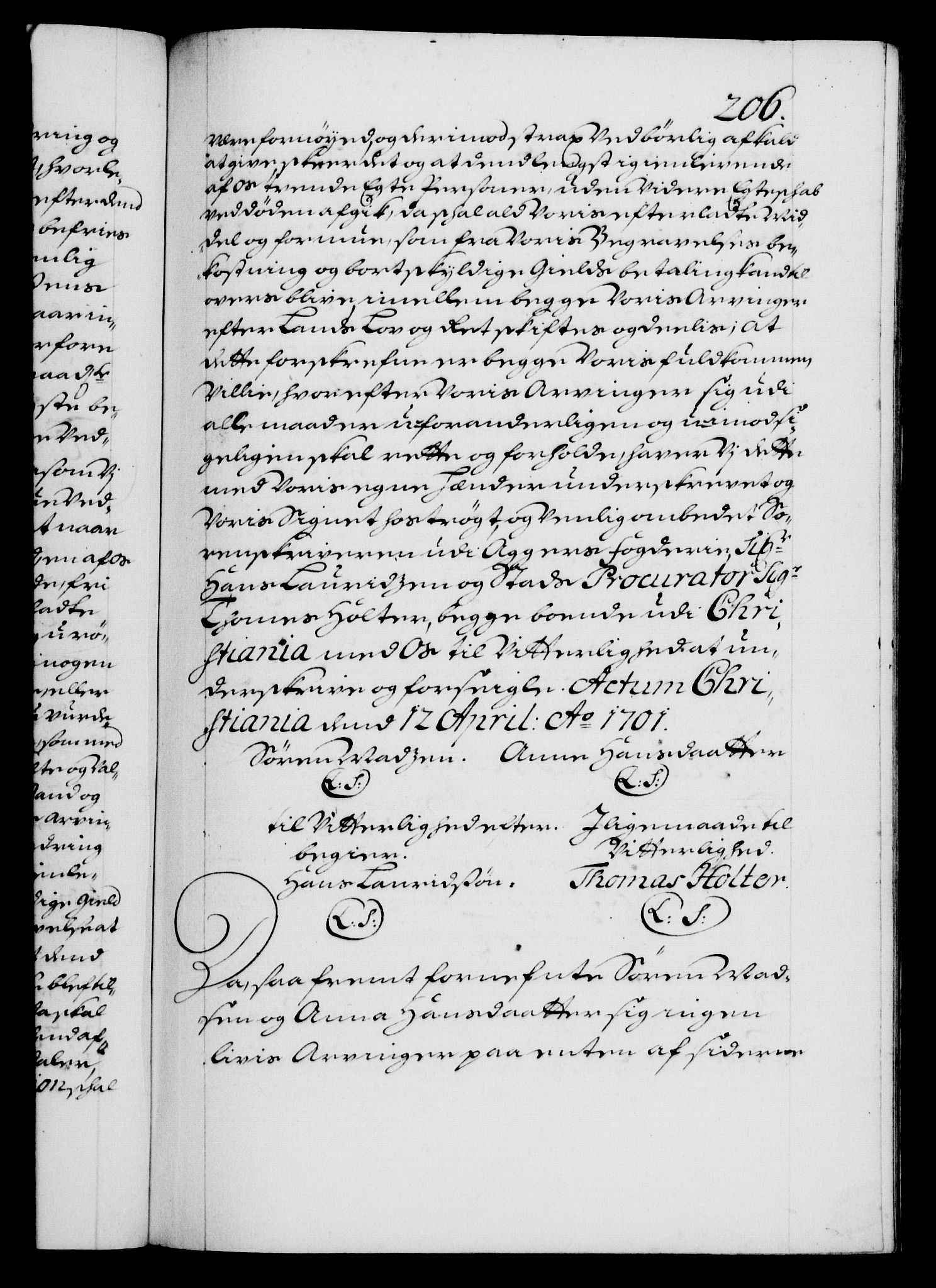 Danske Kanselli 1572-1799, AV/RA-EA-3023/F/Fc/Fca/Fcaa/L0018: Norske registre, 1699-1703, s. 206a