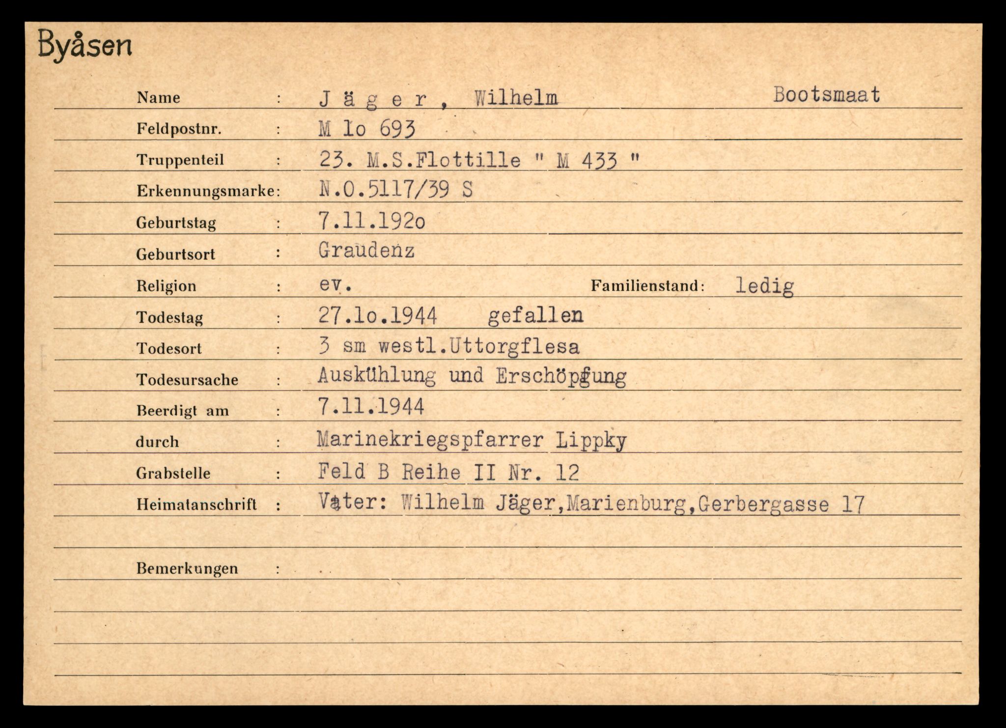 Distriktskontoret for krigsgraver, AV/SAT-A-5030/E/L0004: Kasett/kartotek over tysk Krigskirkegård på Byåsen, 1945, s. 763