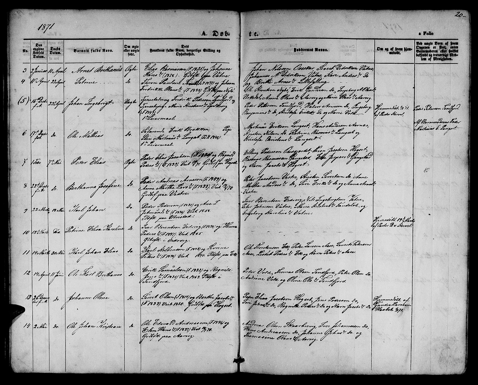 Ministerialprotokoller, klokkerbøker og fødselsregistre - Møre og Romsdal, SAT/A-1454/525/L0375: Klokkerbok nr. 525C01, 1865-1879, s. 20