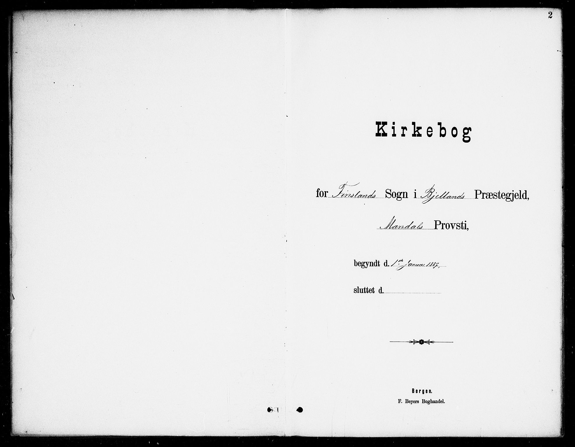 Bjelland sokneprestkontor, AV/SAK-1111-0005/F/Fa/Fab/L0004: Ministerialbok nr. A 4, 1887-1920, s. 2