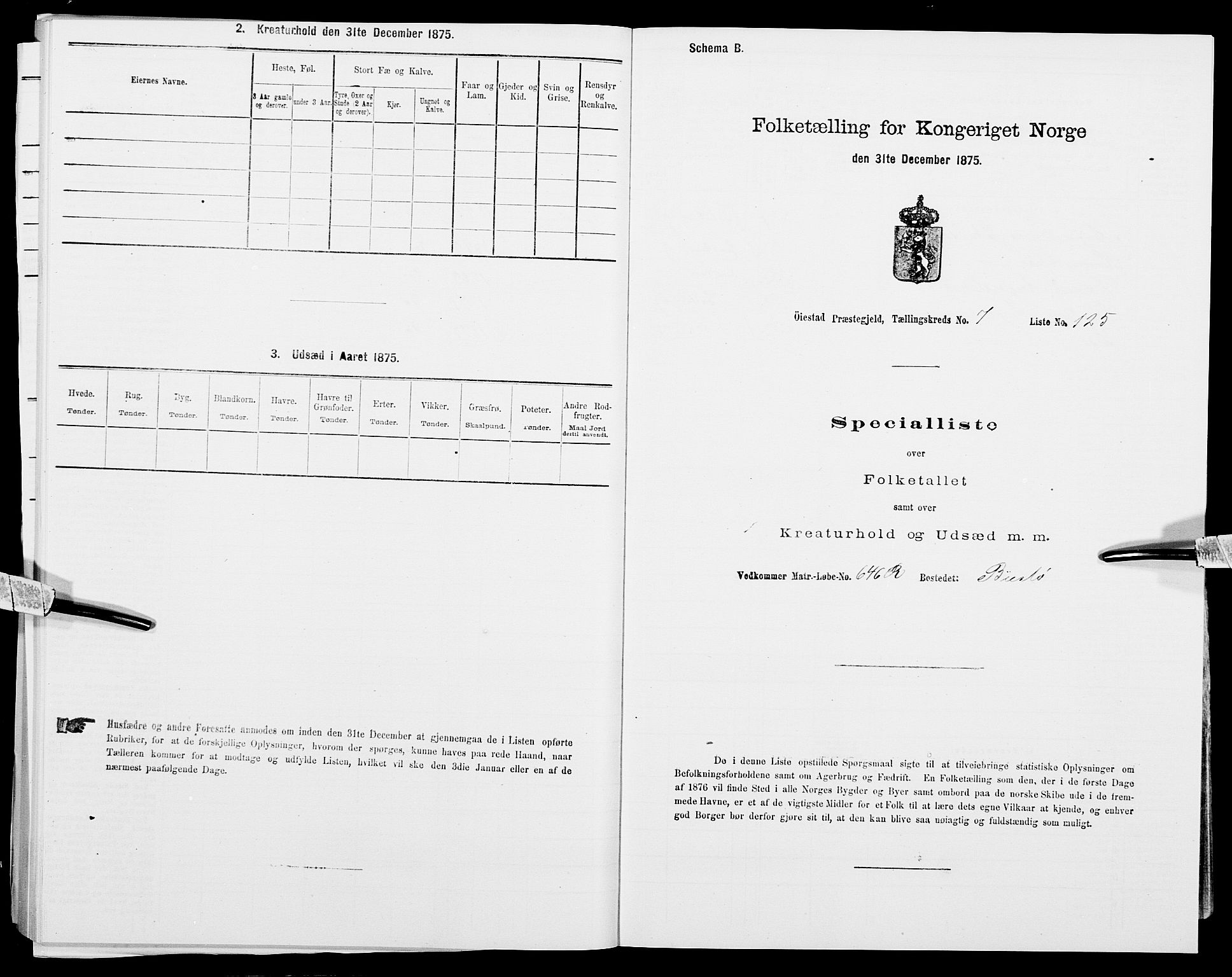 SAK, Folketelling 1875 for 0920P Øyestad prestegjeld, 1875, s. 1097