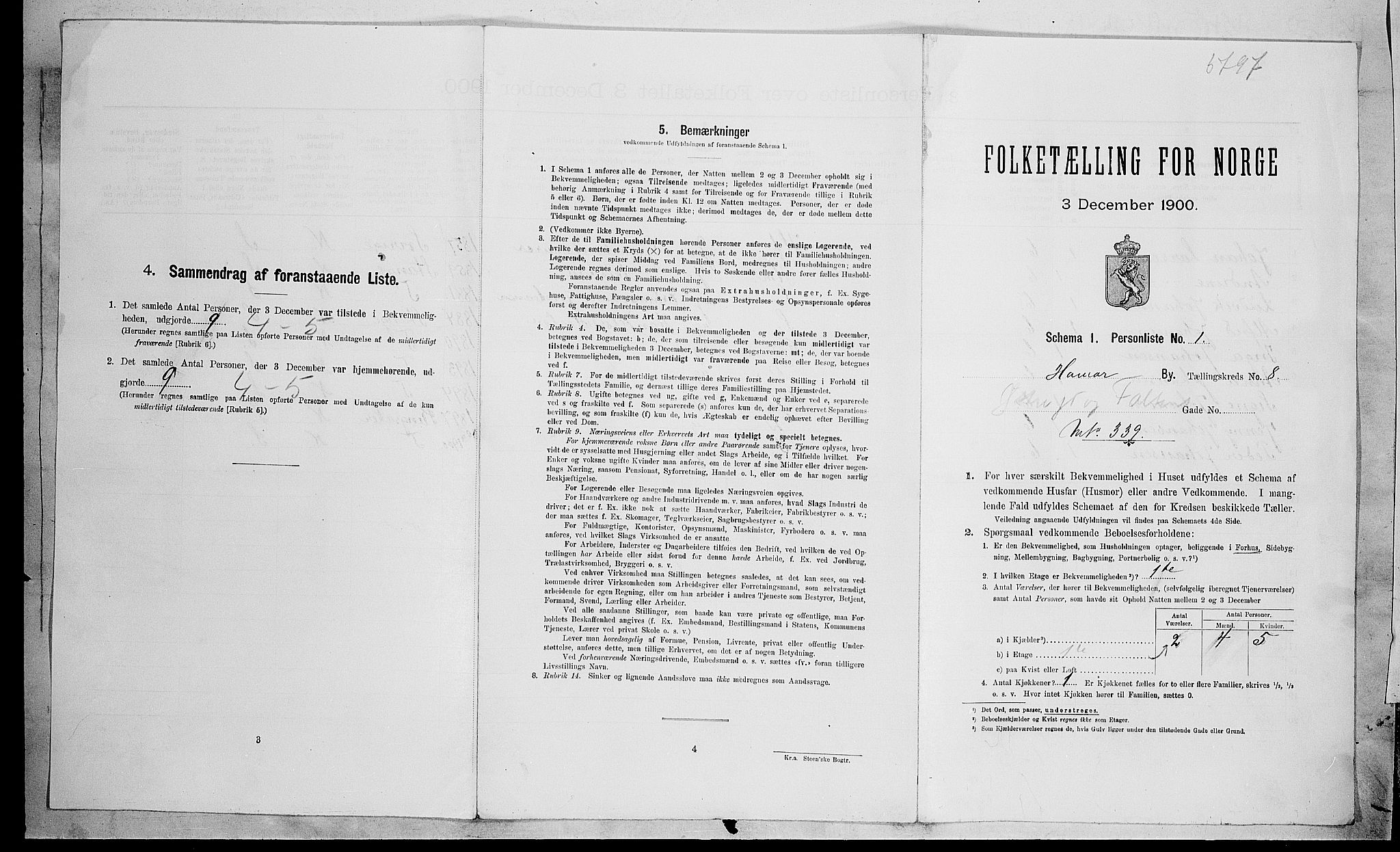 SAH, Folketelling 1900 for 0401 Hamar kjøpstad, 1900, s. 2498