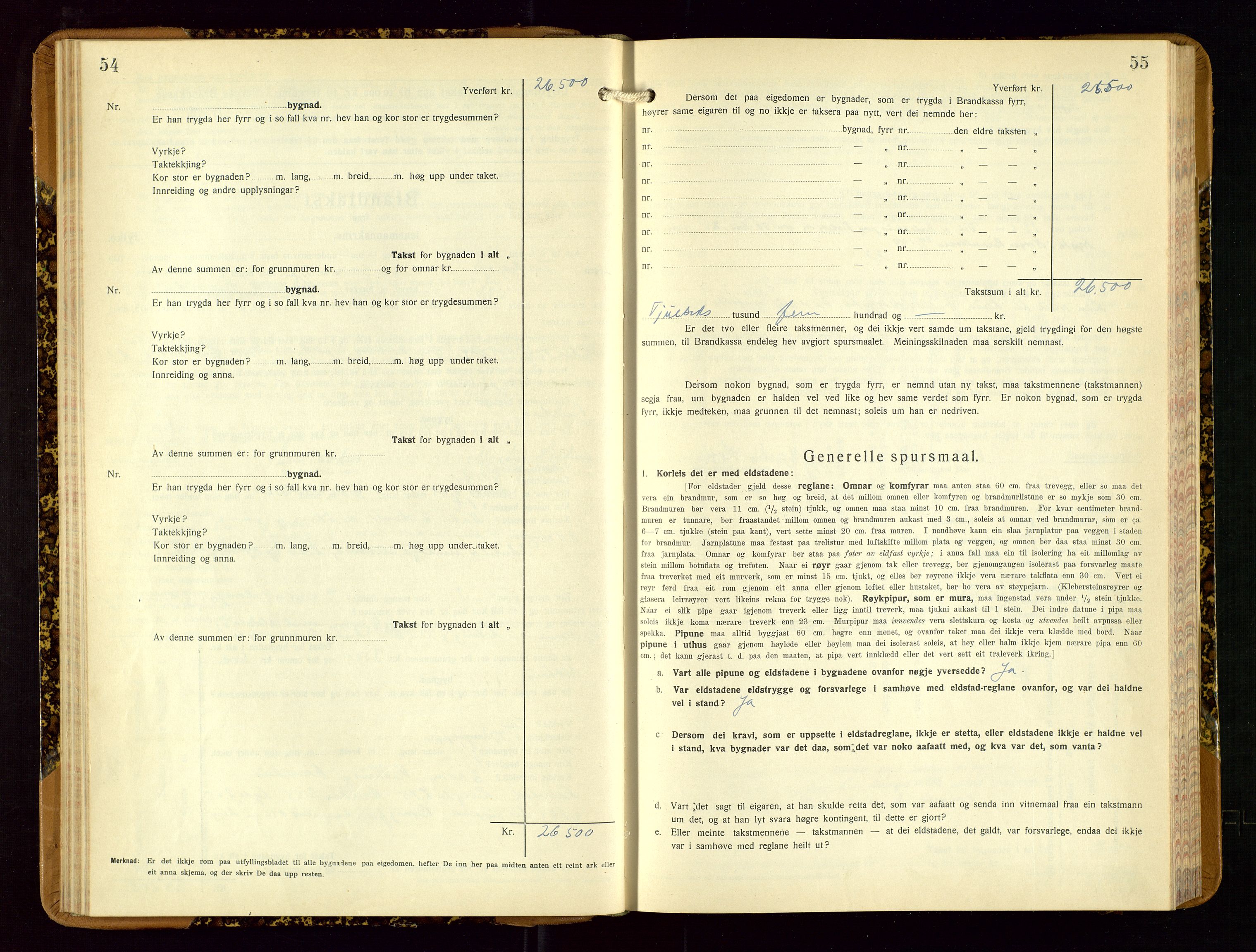 Suldal lensmannskontor, SAST/A-100419/Gob/L0003: Branntakstprotokoll, 1924-1955, s. 54-55
