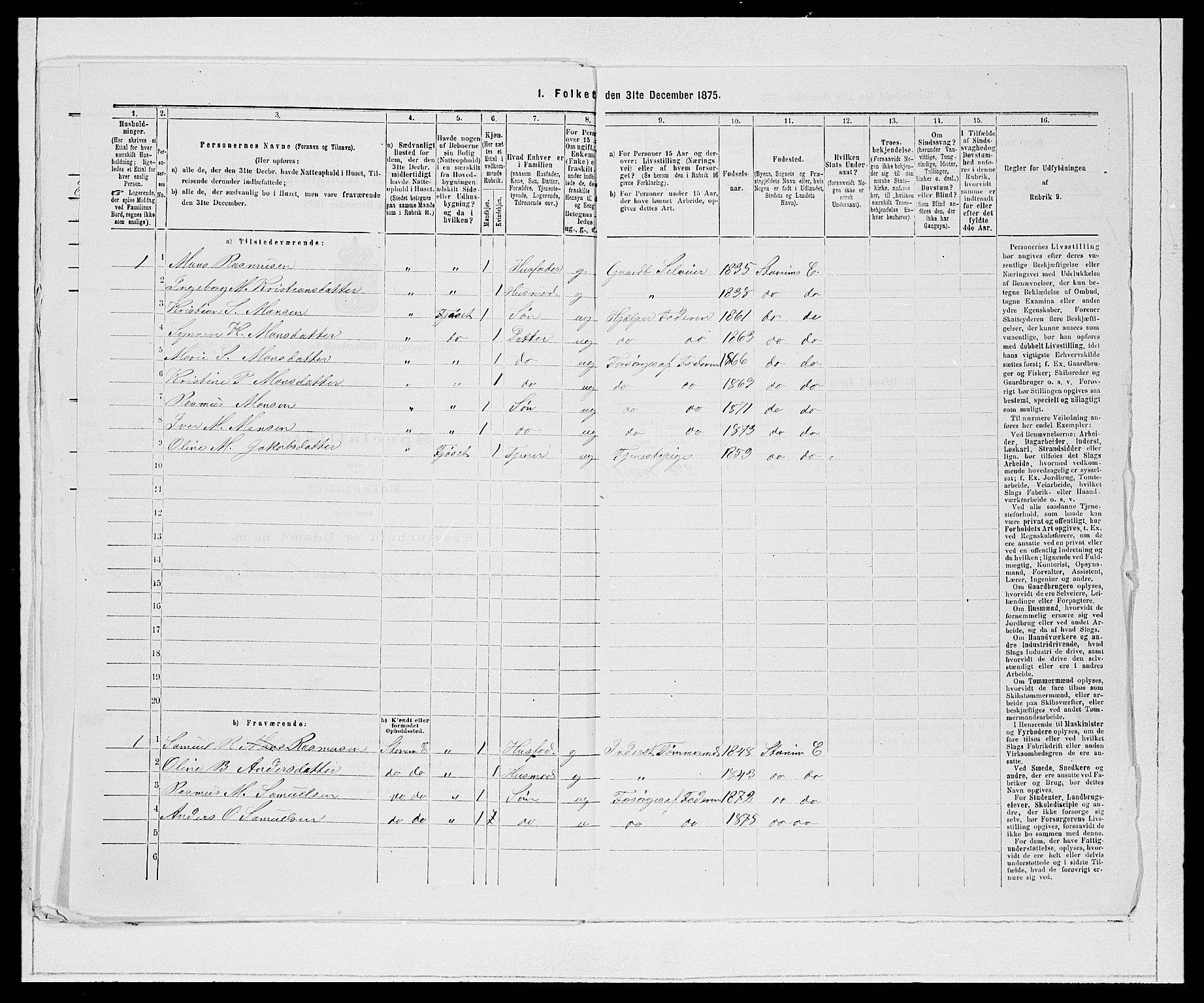 SAB, Folketelling 1875 for 1443P Eid prestegjeld, 1875, s. 884