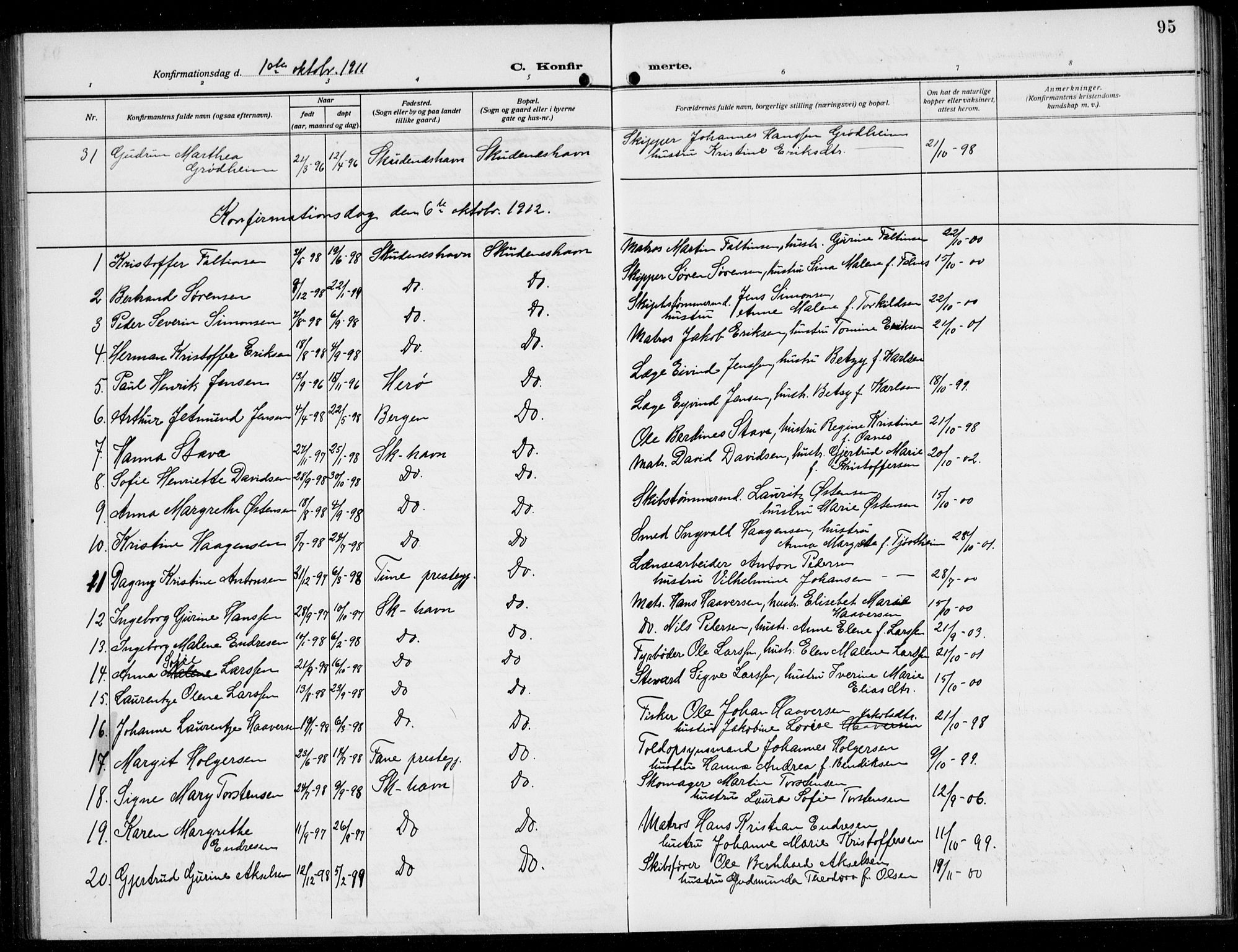 Skudenes sokneprestkontor, AV/SAST-A -101849/H/Ha/Hab/L0010: Klokkerbok nr. B 10, 1908-1936, s. 95