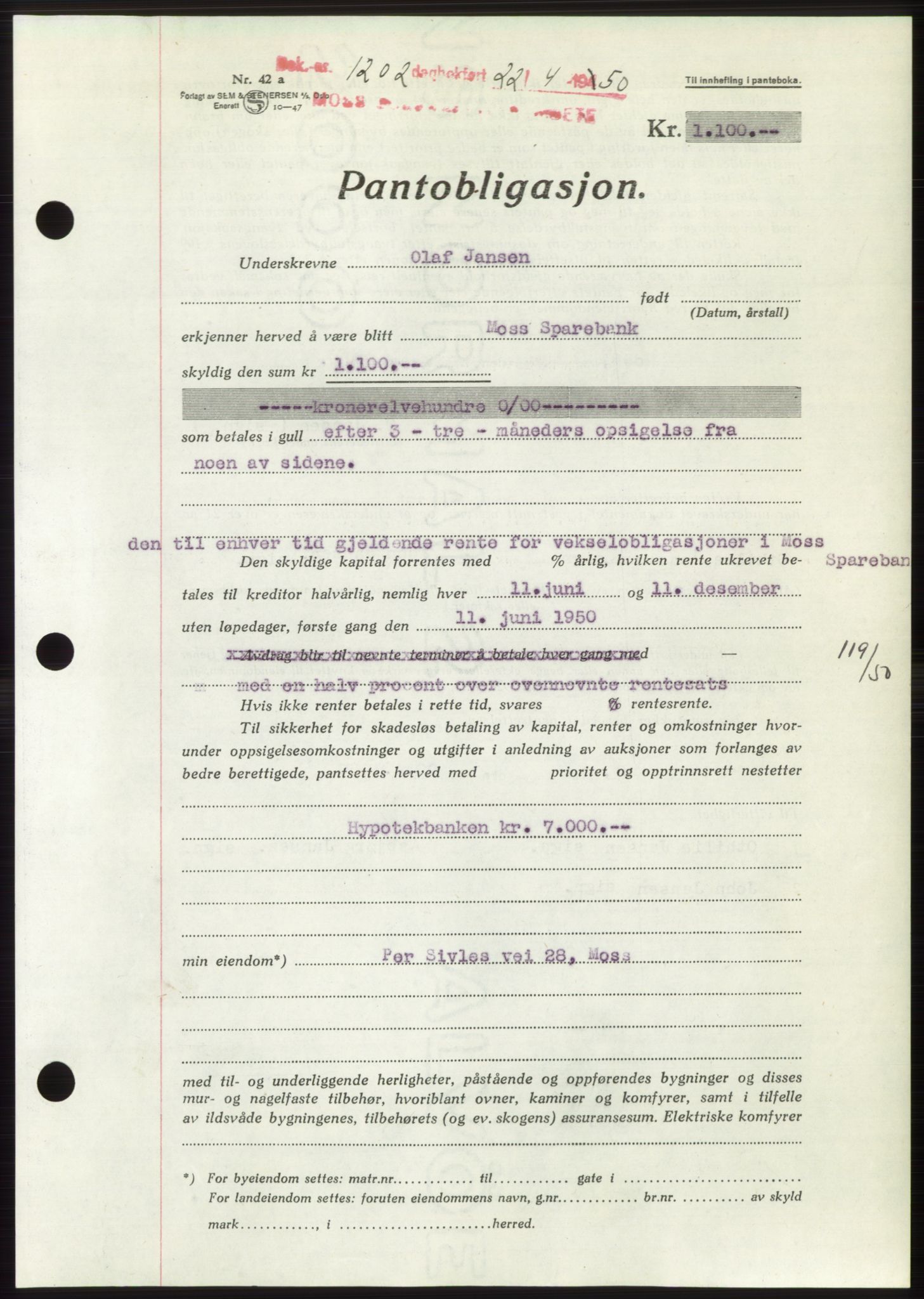 Moss sorenskriveri, AV/SAO-A-10168: Pantebok nr. B24, 1950-1950, Dagboknr: 1202/1950