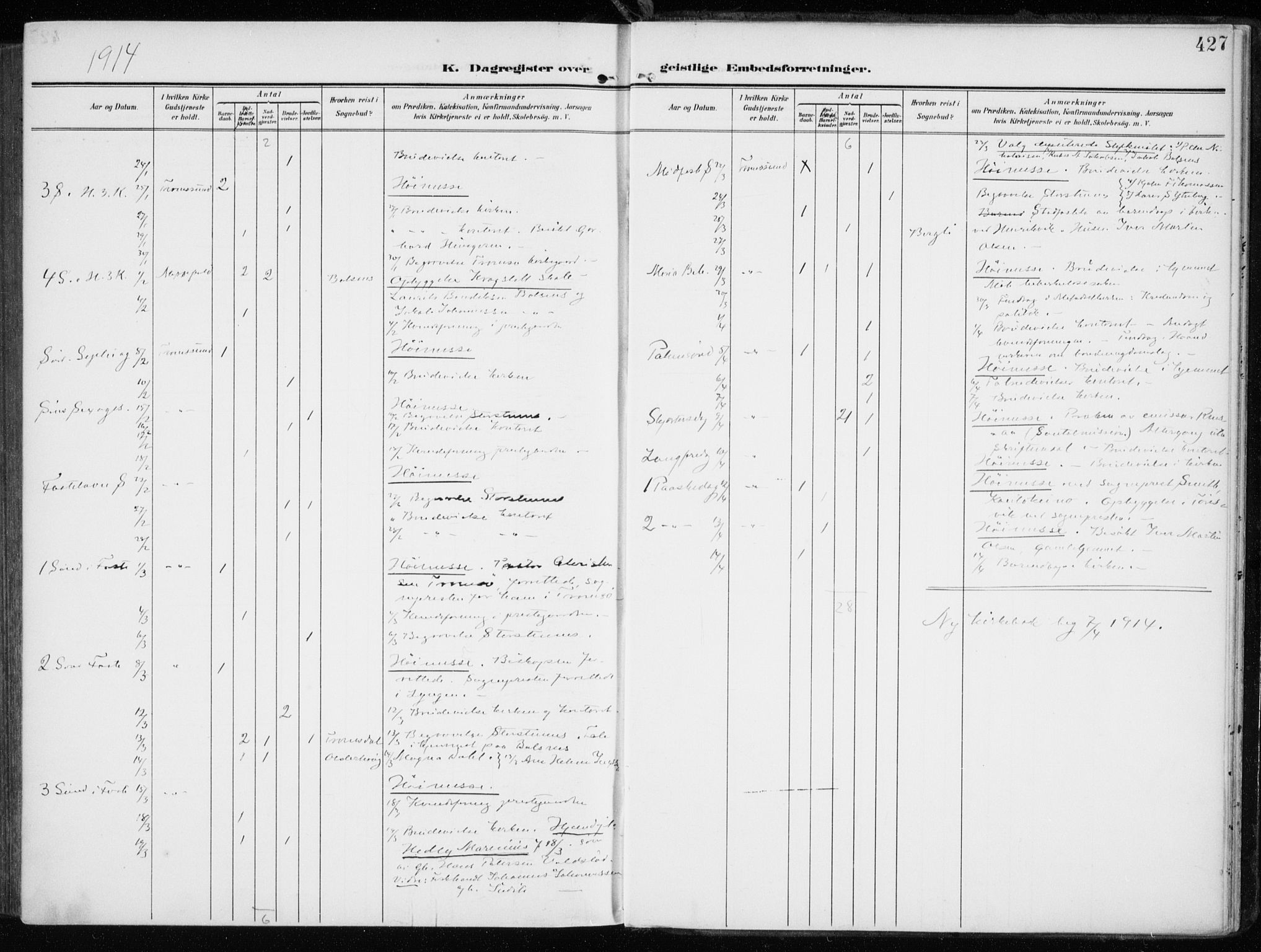 Tromsøysund sokneprestkontor, SATØ/S-1304/G/Ga/L0007kirke: Ministerialbok nr. 7, 1907-1914, s. 427