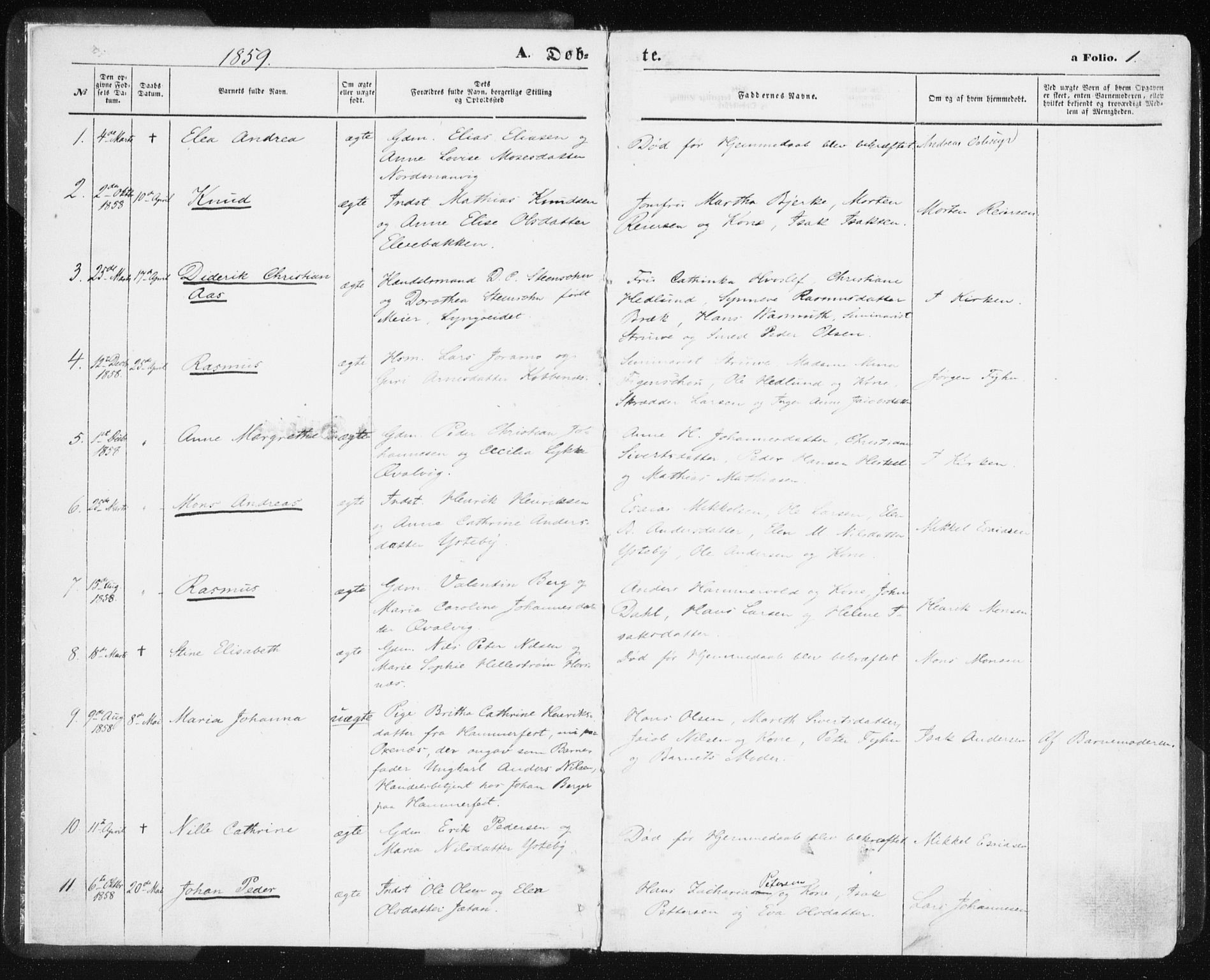Lyngen sokneprestembete, AV/SATØ-S-1289/H/He/Hea/L0005kirke: Ministerialbok nr. 5, 1859-1869, s. 1