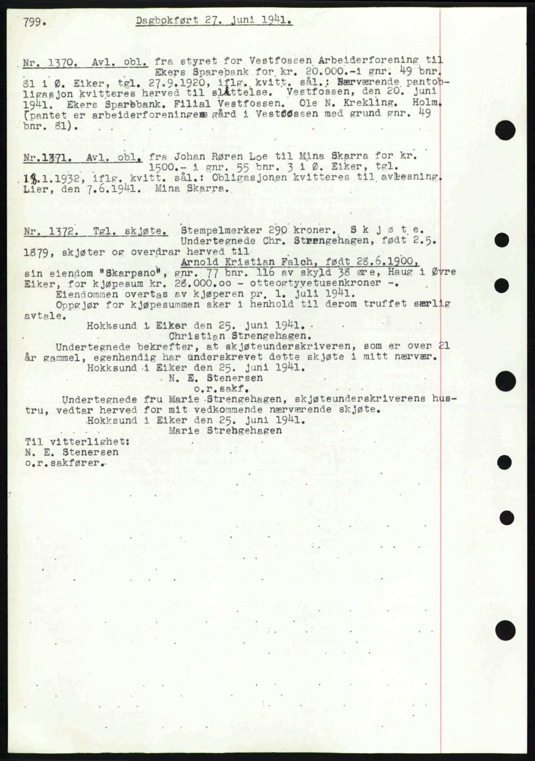 Eiker, Modum og Sigdal sorenskriveri, SAKO/A-123/G/Ga/Gab/L0043: Pantebok nr. A13, 1940-1941, Dagboknr: 1370/1941