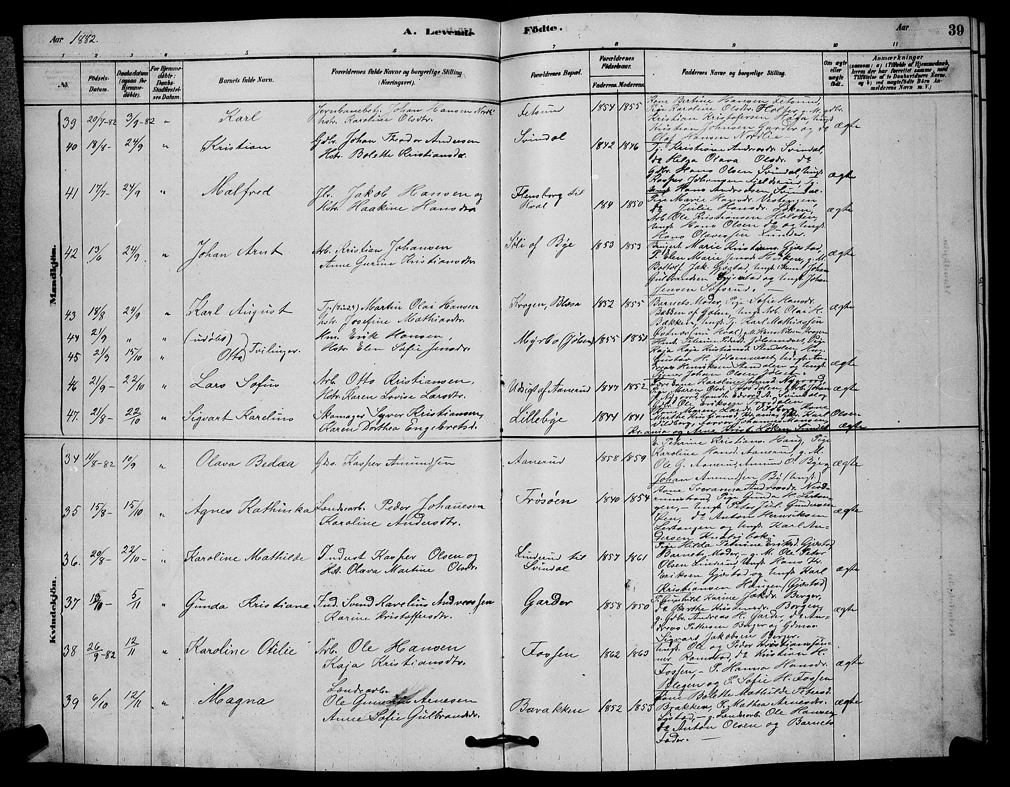 Fet prestekontor Kirkebøker, AV/SAO-A-10370a/G/Ga/L0006: Klokkerbok nr. I 6, 1878-1891, s. 39