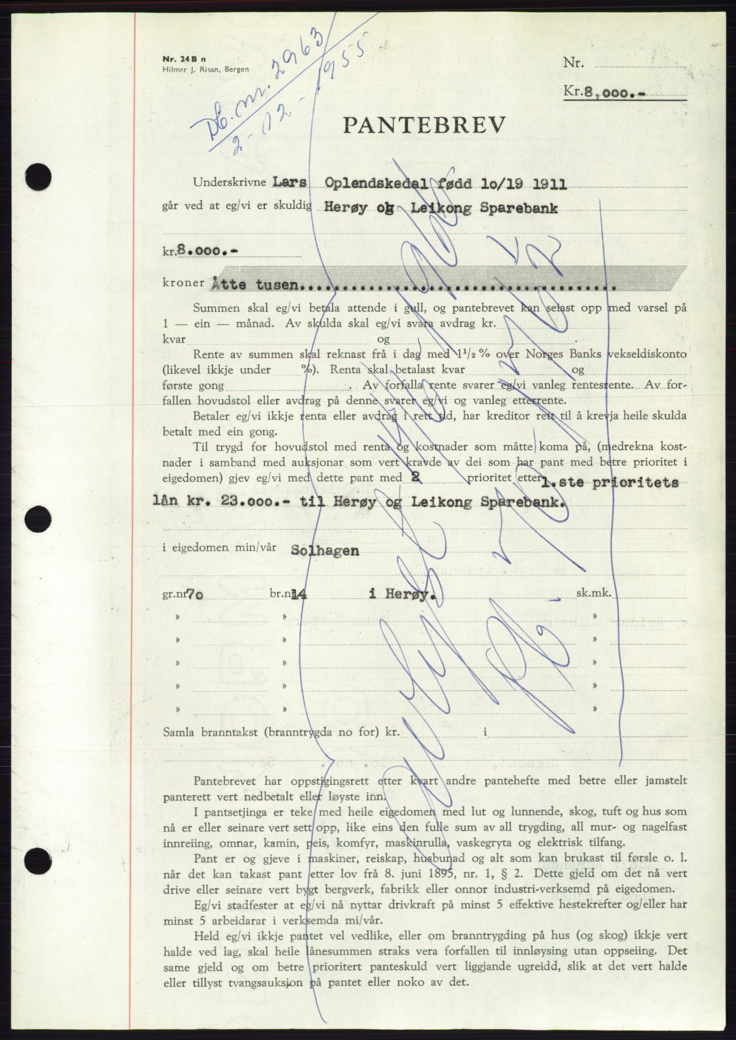 Søre Sunnmøre sorenskriveri, SAT/A-4122/1/2/2C/L0127: Pantebok nr. 15B, 1955-1955, Dagboknr: 2963/1955