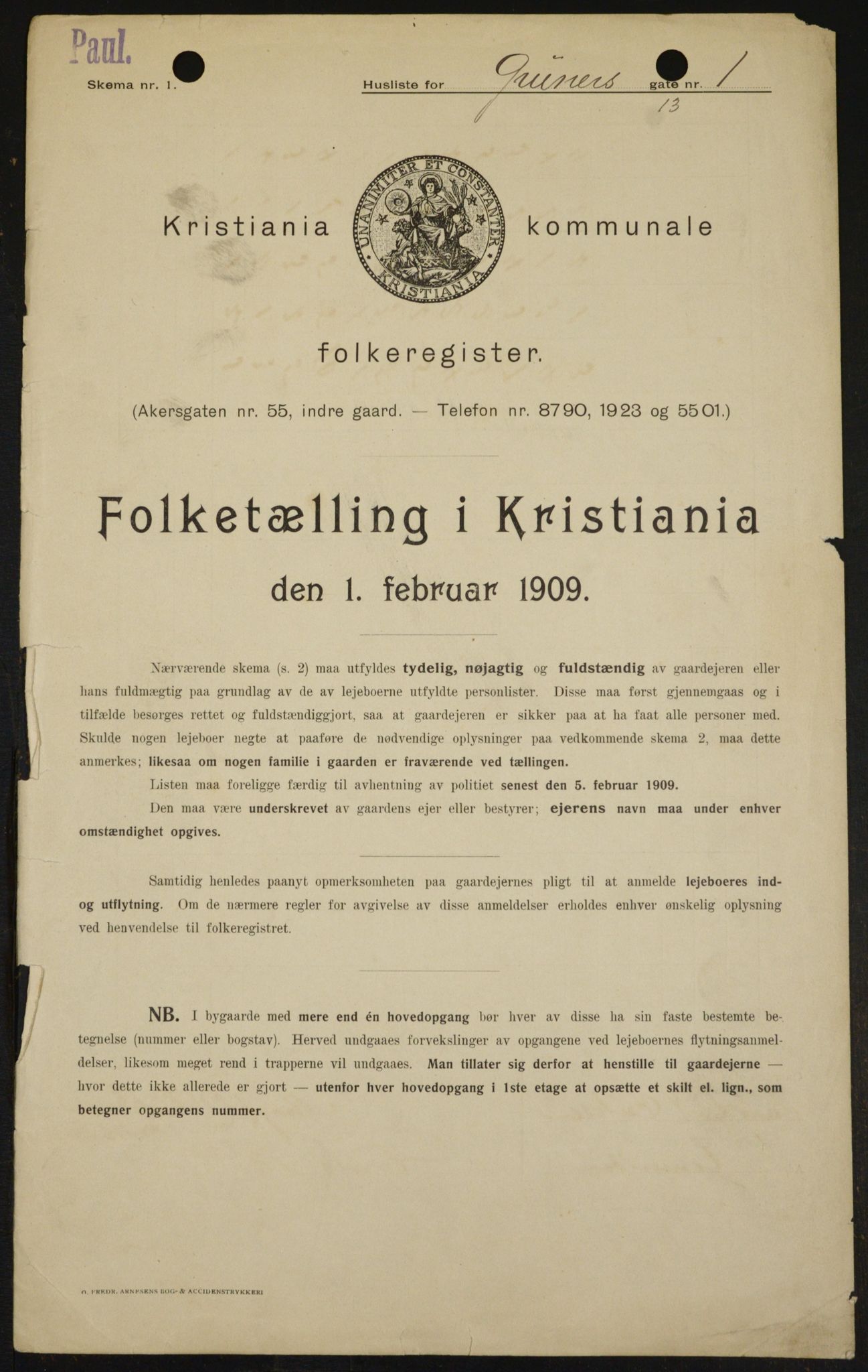 OBA, Kommunal folketelling 1.2.1909 for Kristiania kjøpstad, 1909, s. 27818