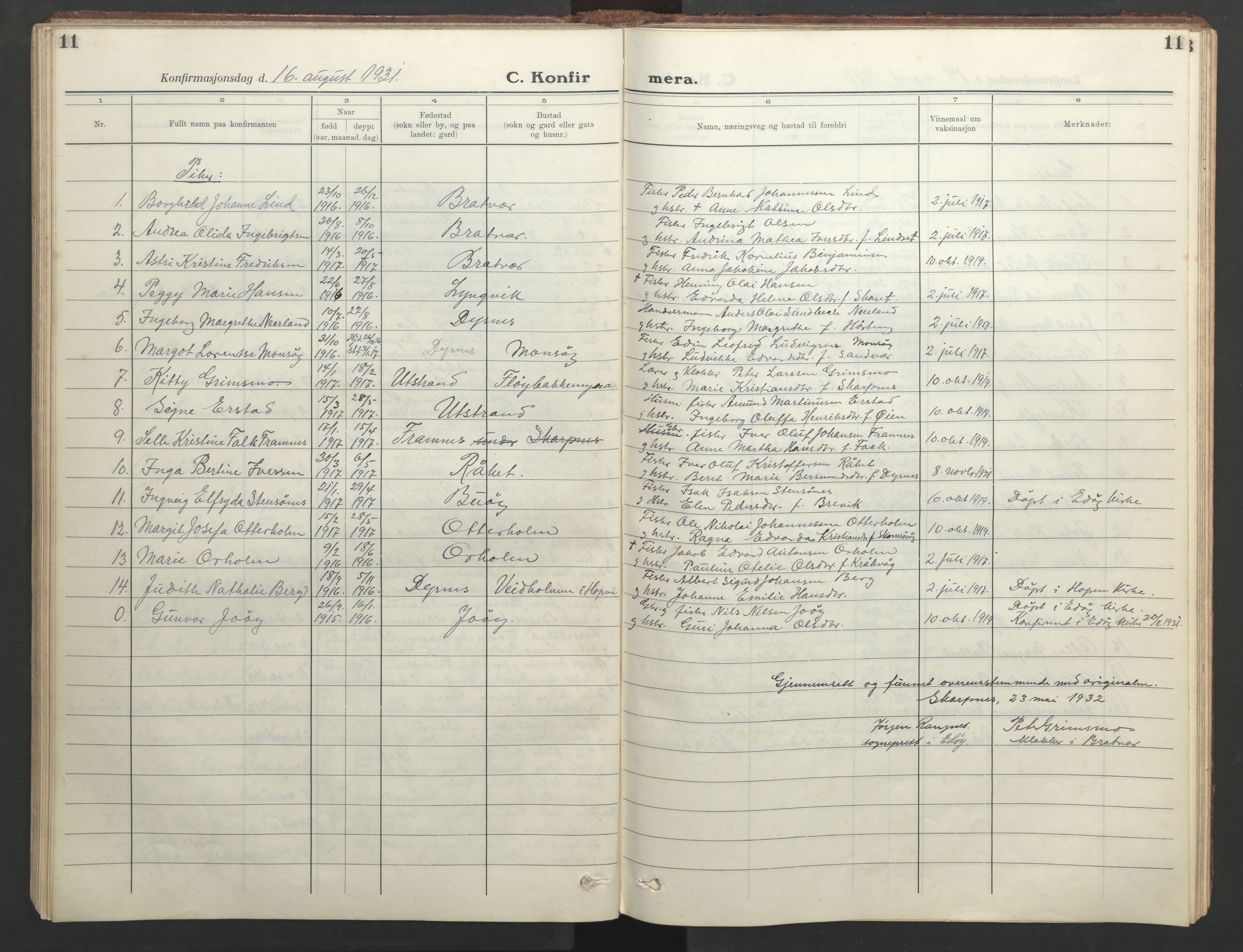 Ministerialprotokoller, klokkerbøker og fødselsregistre - Møre og Romsdal, SAT/A-1454/582/L0950: Klokkerbok nr. 582C02, 1926-1950, s. 11