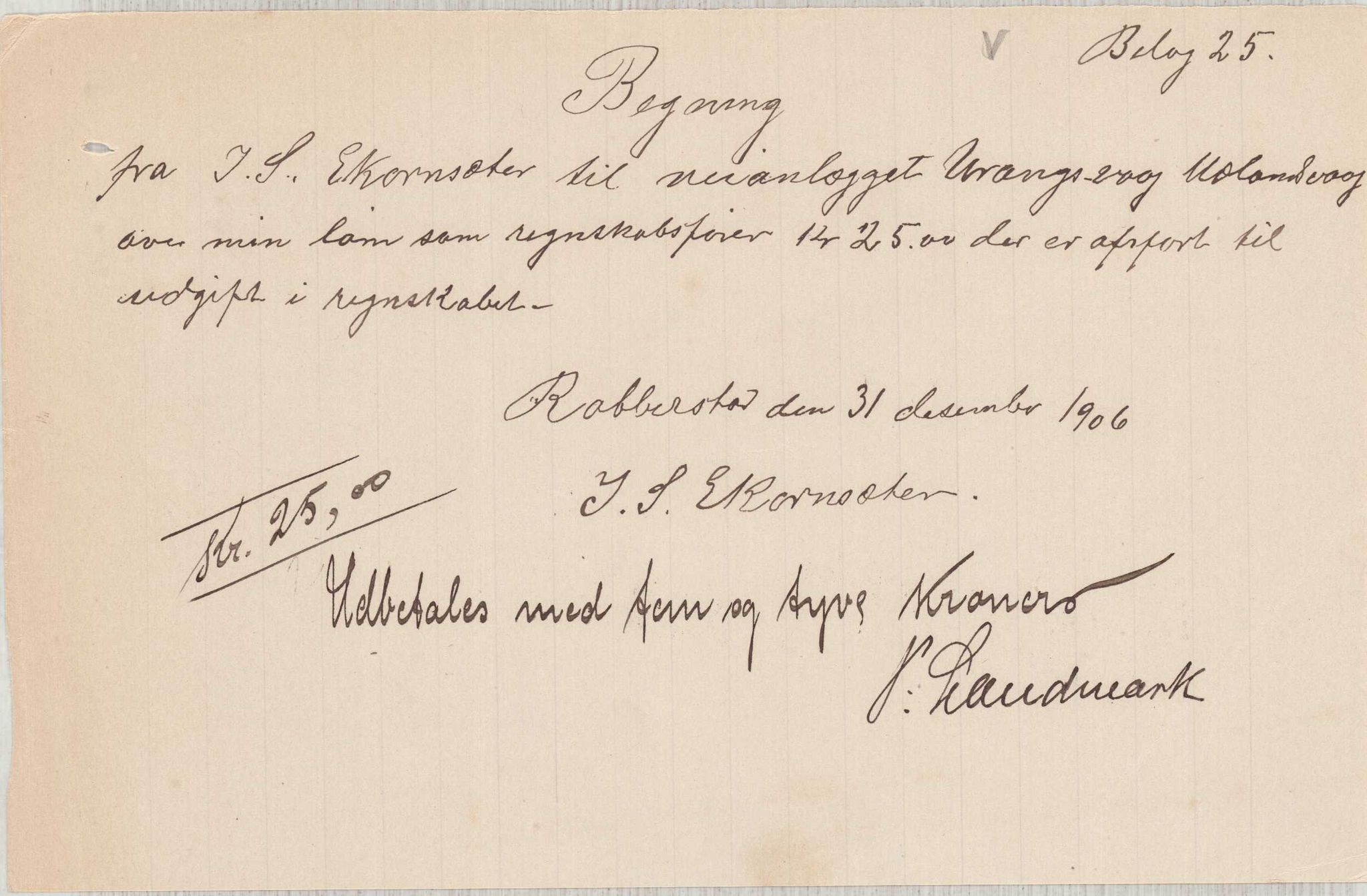 Finnaas kommune. Formannskapet, IKAH/1218a-021/E/Ea/L0002/0004: Rekneskap for veganlegg / Rekneskap for veganlegget Urangsvåg - Mælandsvåg, 1906, s. 42