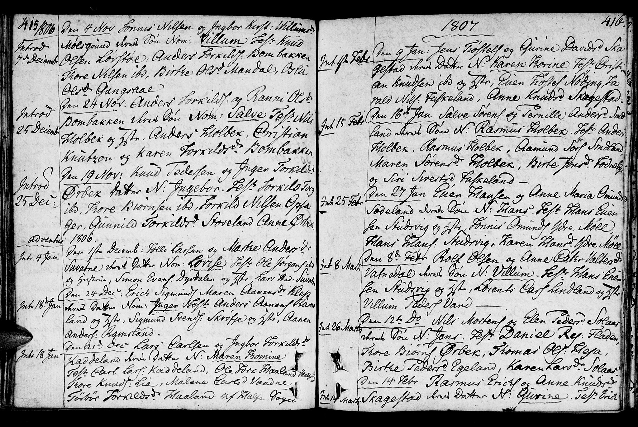 Holum sokneprestkontor, AV/SAK-1111-0022/F/Fa/Faa/L0003: Ministerialbok nr. A 3, 1780-1821, s. 415-416