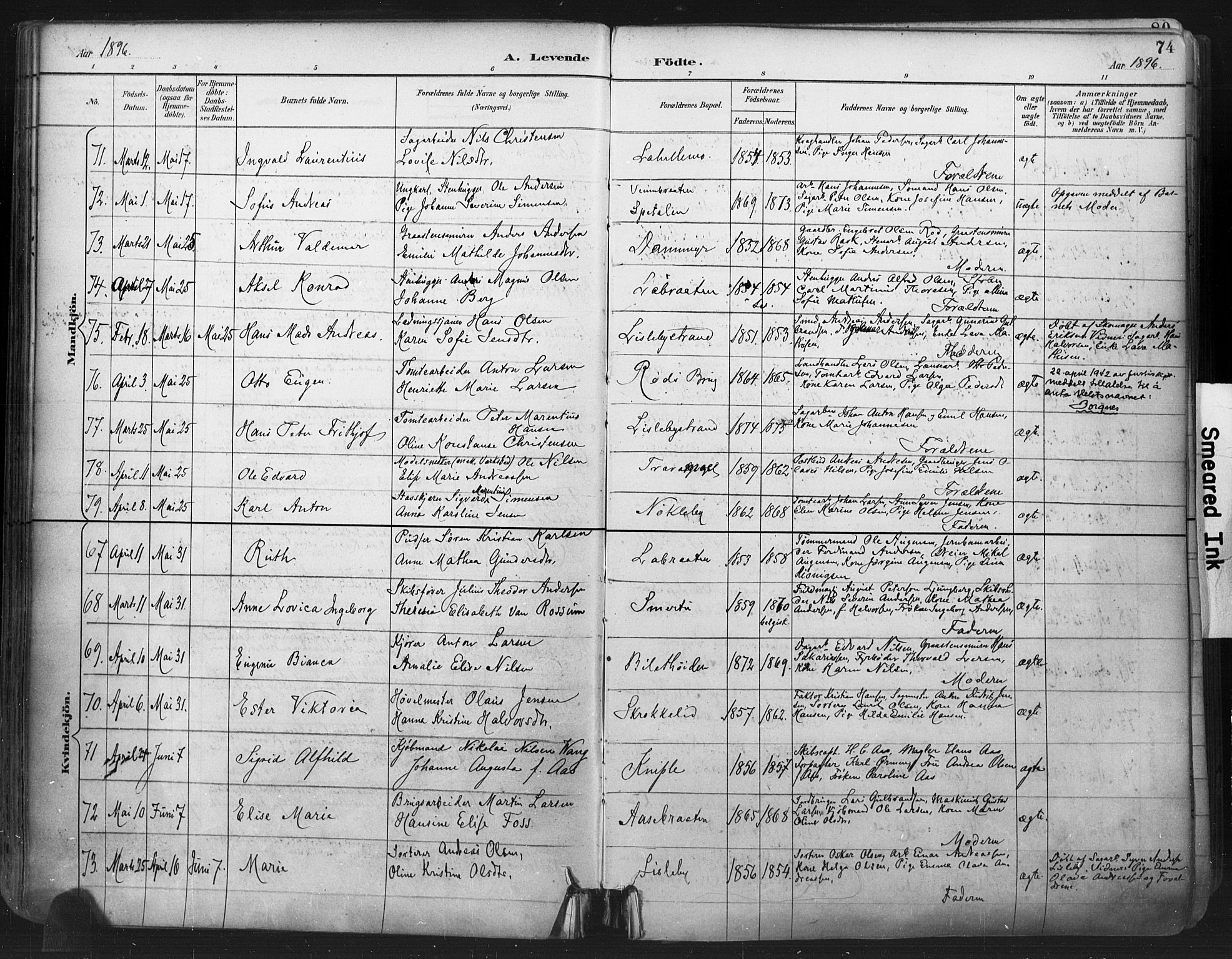 Glemmen prestekontor Kirkebøker, AV/SAO-A-10908/F/Fa/L0013: Ministerialbok nr. 13, 1892-1907, s. 74