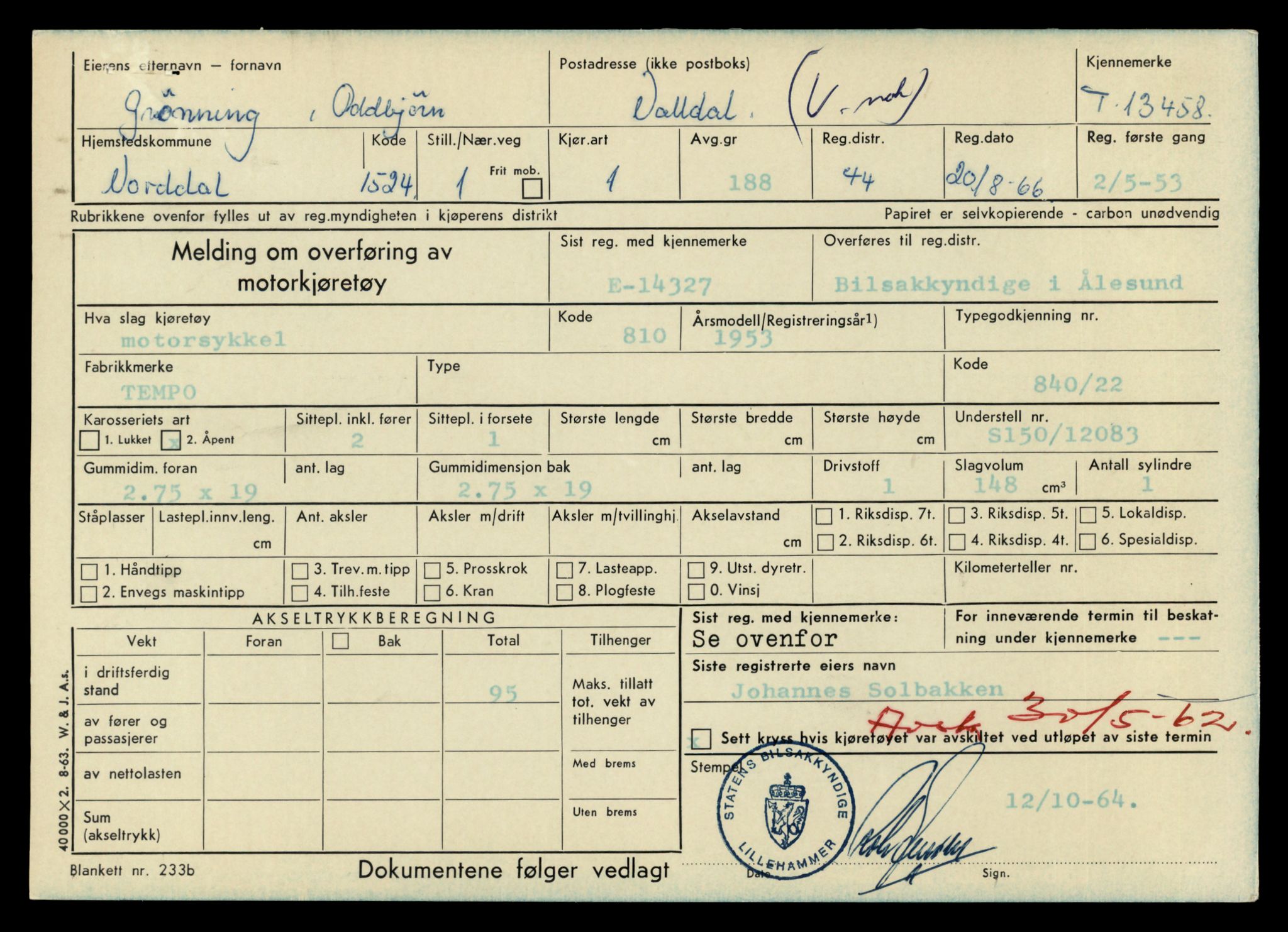Møre og Romsdal vegkontor - Ålesund trafikkstasjon, AV/SAT-A-4099/F/Fe/L0039: Registreringskort for kjøretøy T 13361 - T 13530, 1927-1998, s. 1673
