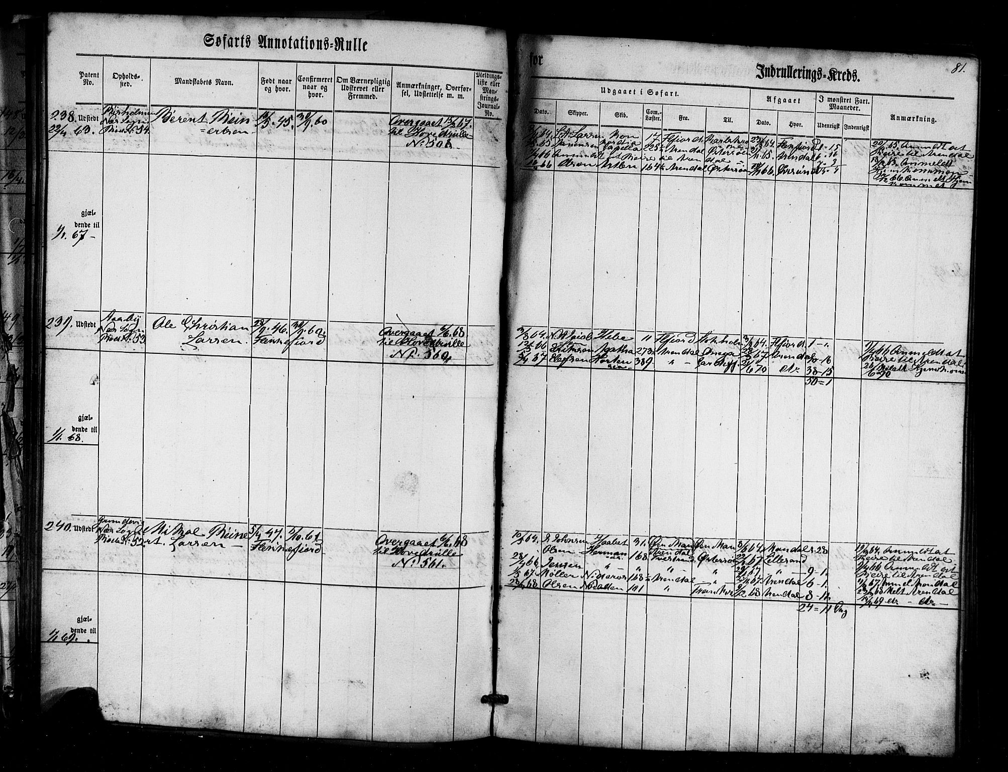 Flekkefjord mønstringskrets, AV/SAK-2031-0018/F/Fa/L0004: Annotasjonsrulle nr 1-435 med register, Æ-1, 1860-1867, s. 99