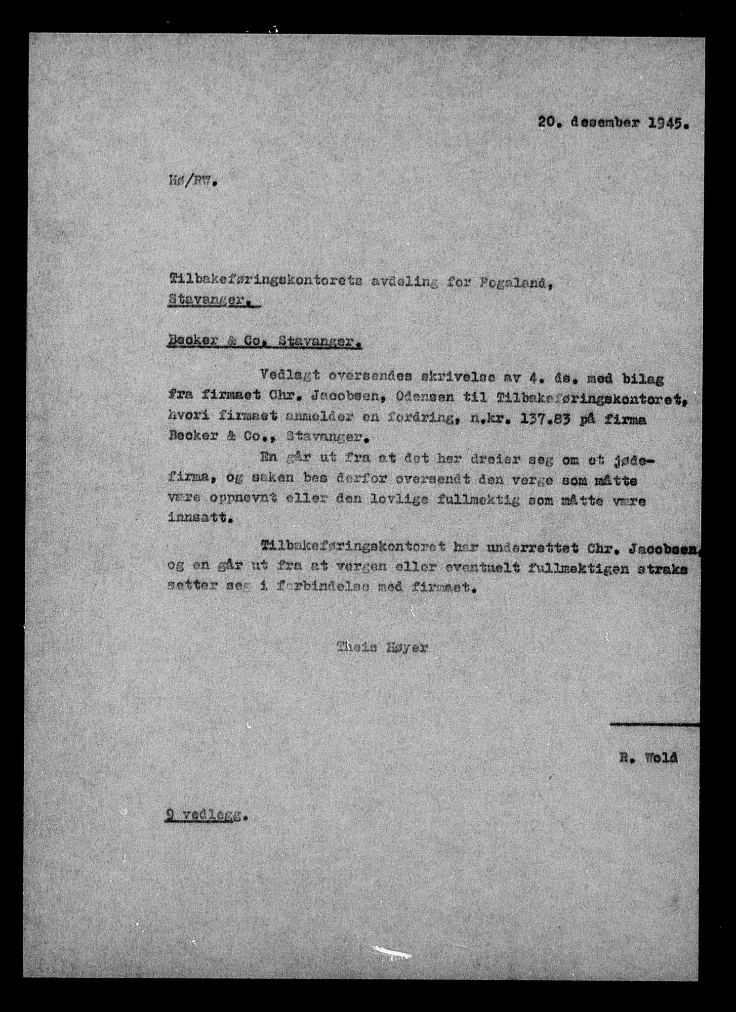 Justisdepartementet, Tilbakeføringskontoret for inndratte formuer, AV/RA-S-1564/H/Hc/Hcd/L0990: --, 1945-1947, s. 471
