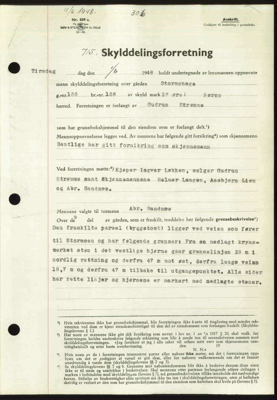 Gauldal sorenskriveri, SAT/A-0014/1/2/2C: Pantebok nr. A6, 1948-1948, Dagboknr: 715/1948