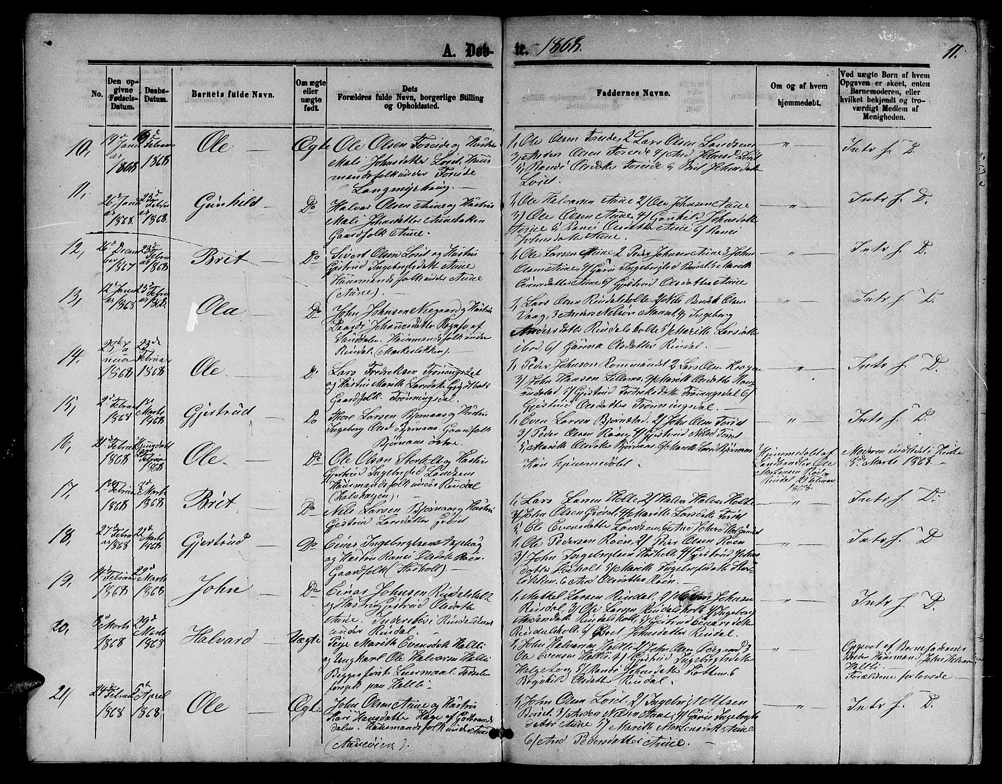 Ministerialprotokoller, klokkerbøker og fødselsregistre - Møre og Romsdal, AV/SAT-A-1454/598/L1076: Klokkerbok nr. 598C01, 1867-1878, s. 11