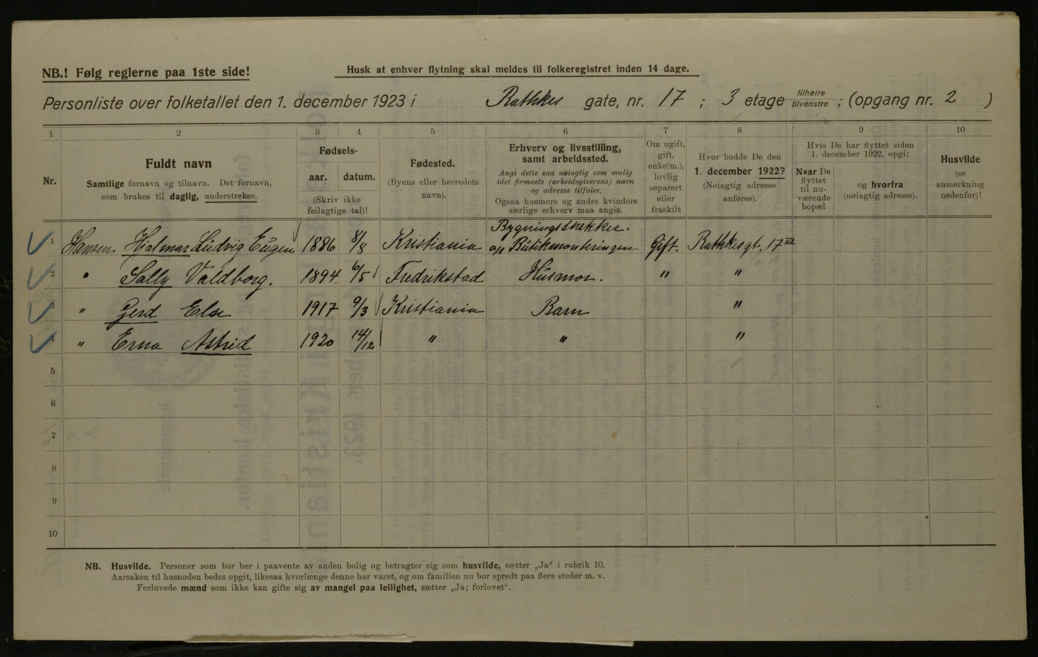 OBA, Kommunal folketelling 1.12.1923 for Kristiania, 1923, s. 91309