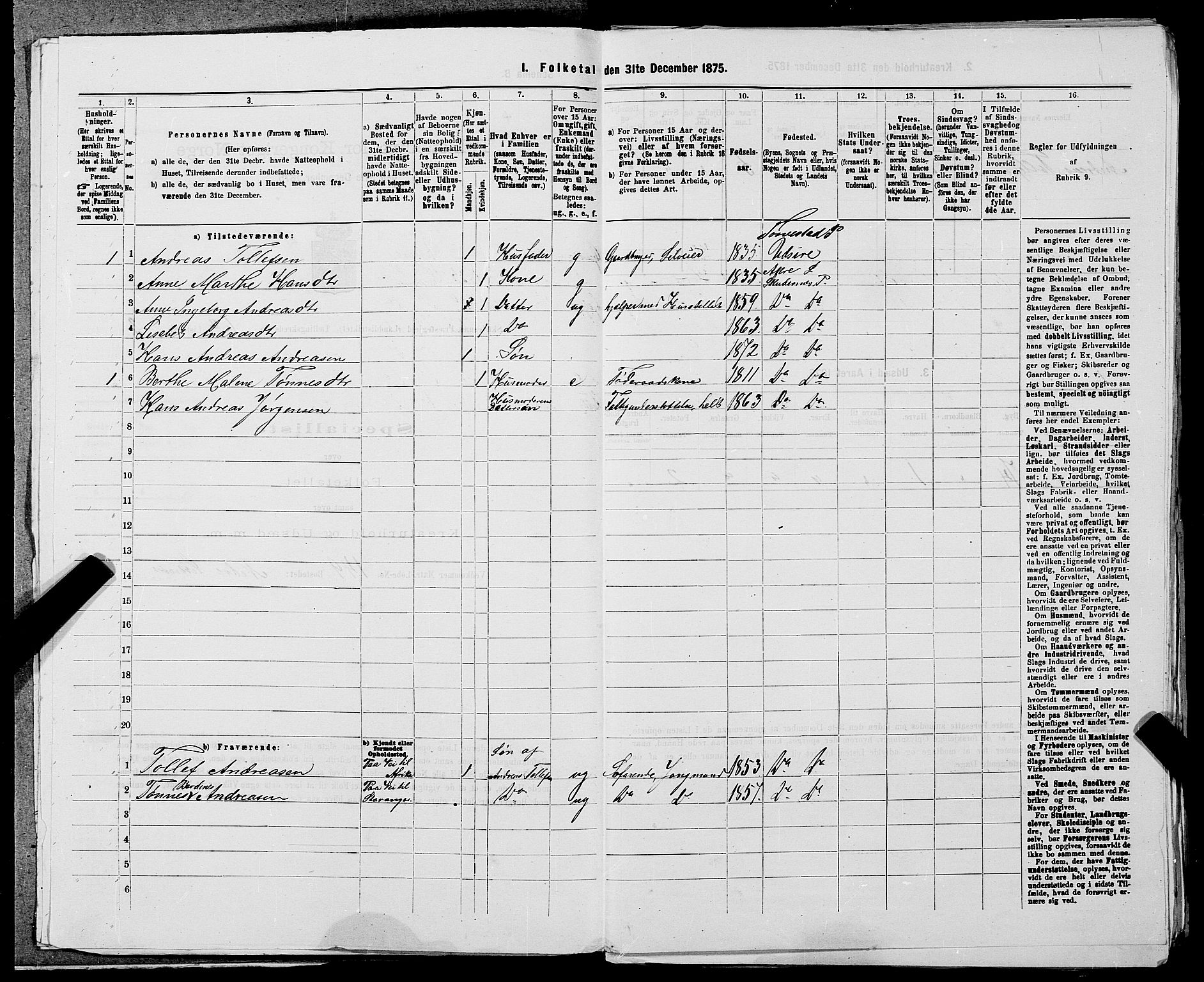 SAST, Folketelling 1875 for 1150L Skudenes prestegjeld, Falnes sokn, Åkra sokn og Ferkingstad sokn, 1875, s. 714