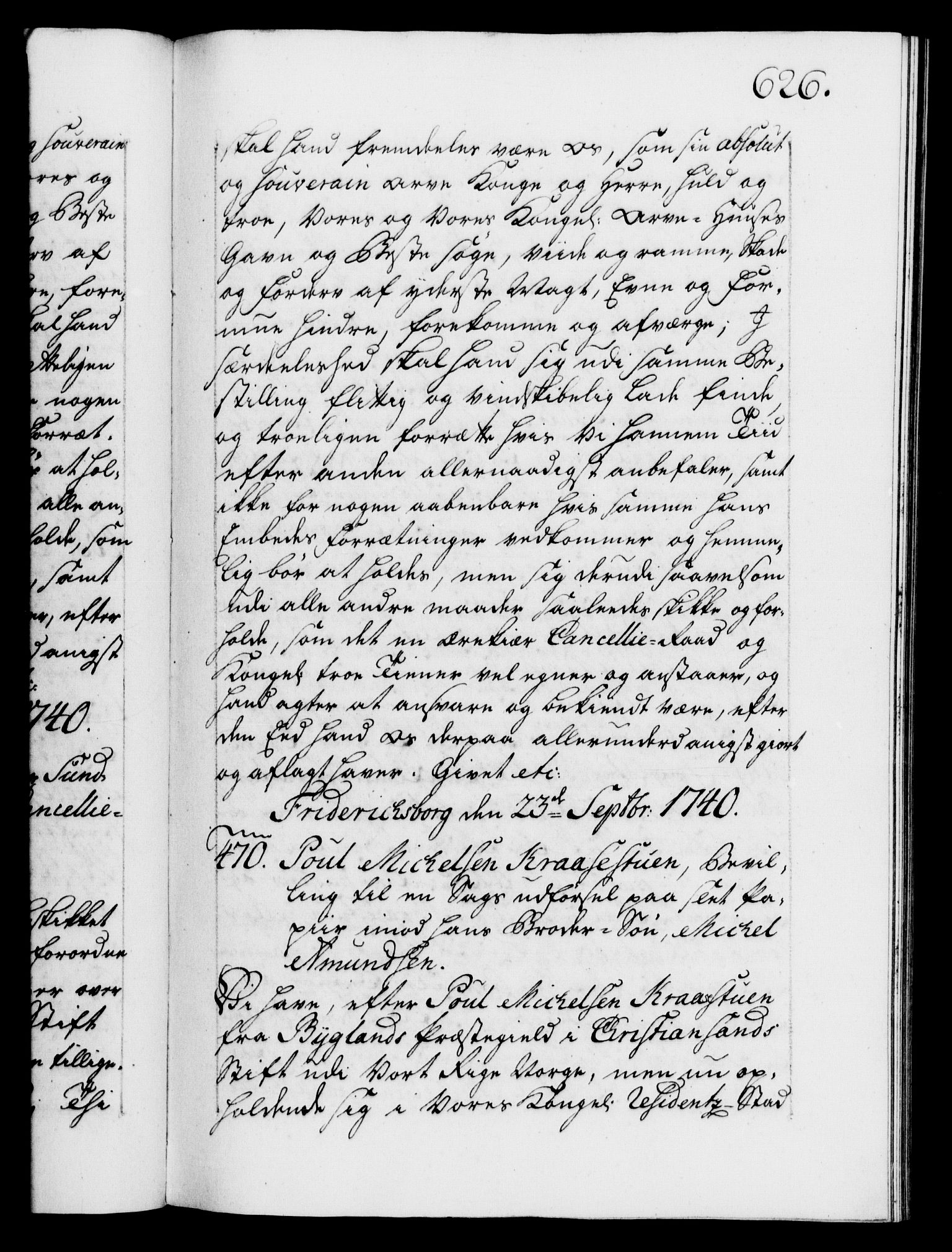 Danske Kanselli 1572-1799, AV/RA-EA-3023/F/Fc/Fca/Fcaa/L0031: Norske registre, 1739-1740, s. 626a
