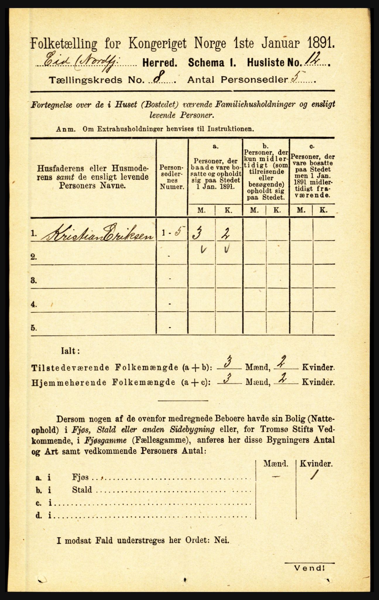 RA, Folketelling 1891 for 1443 Eid herred, 1891, s. 1960