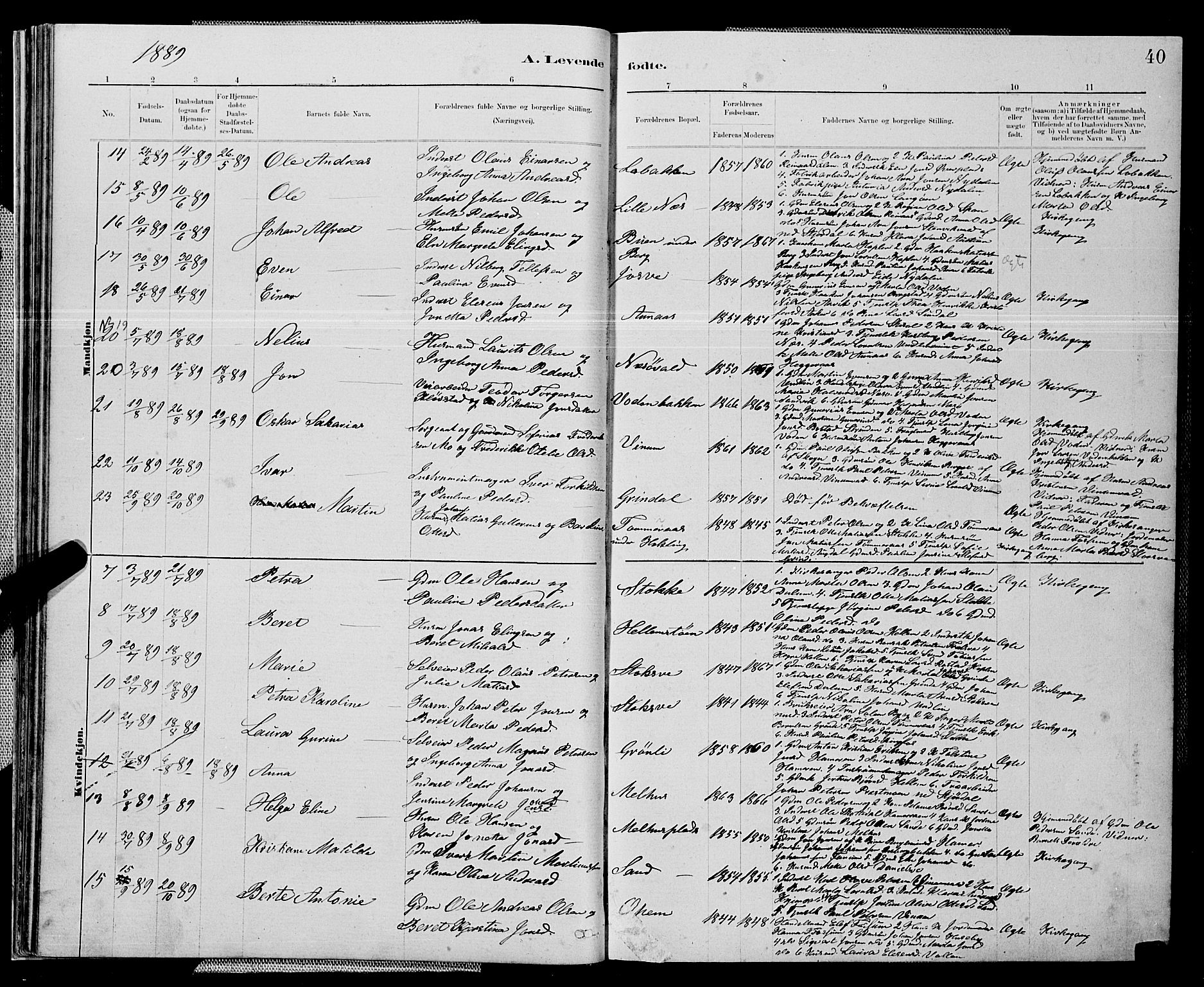 Ministerialprotokoller, klokkerbøker og fødselsregistre - Nord-Trøndelag, SAT/A-1458/714/L0134: Klokkerbok nr. 714C03, 1878-1898, s. 40