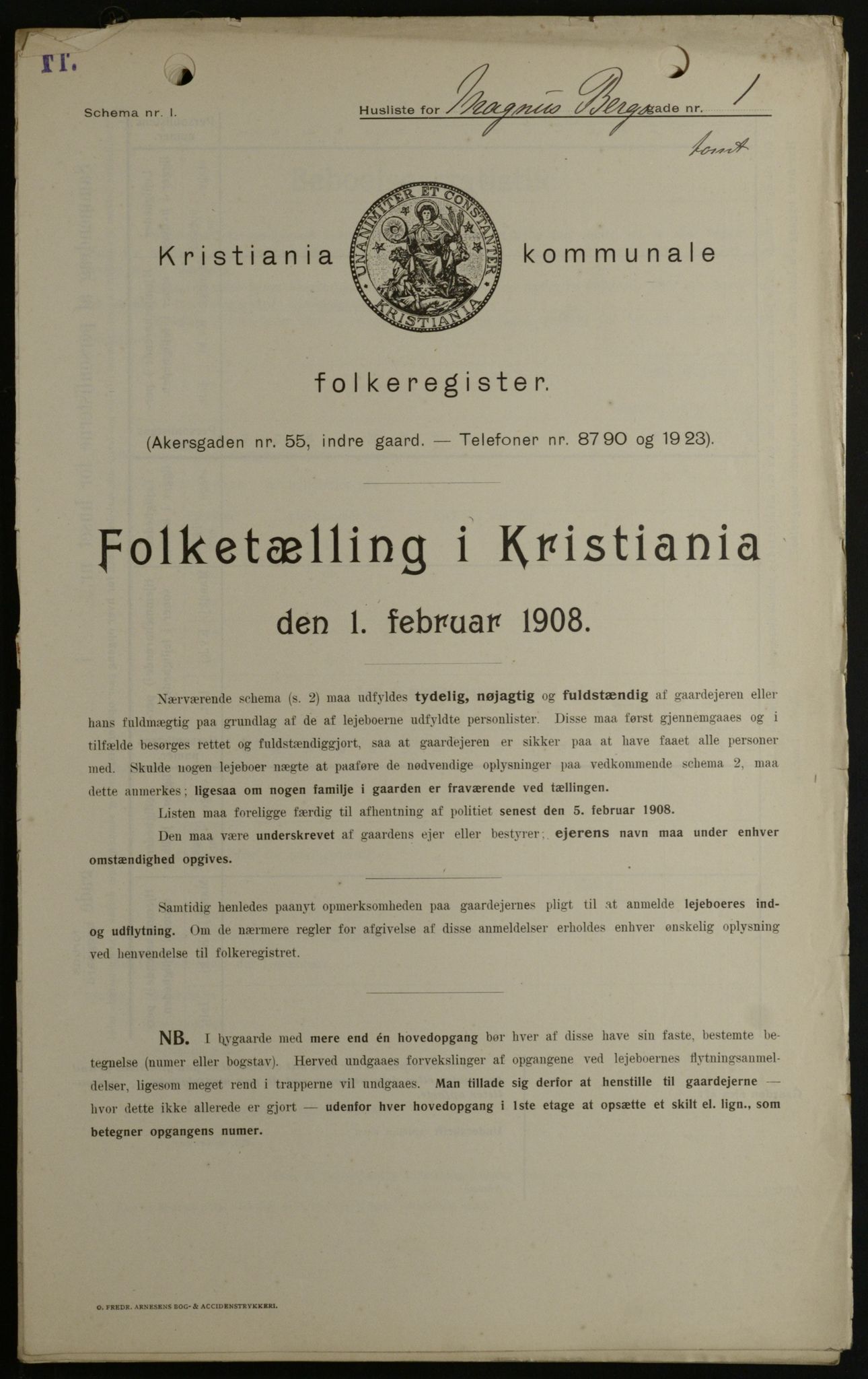 OBA, Kommunal folketelling 1.2.1908 for Kristiania kjøpstad, 1908, s. 52869