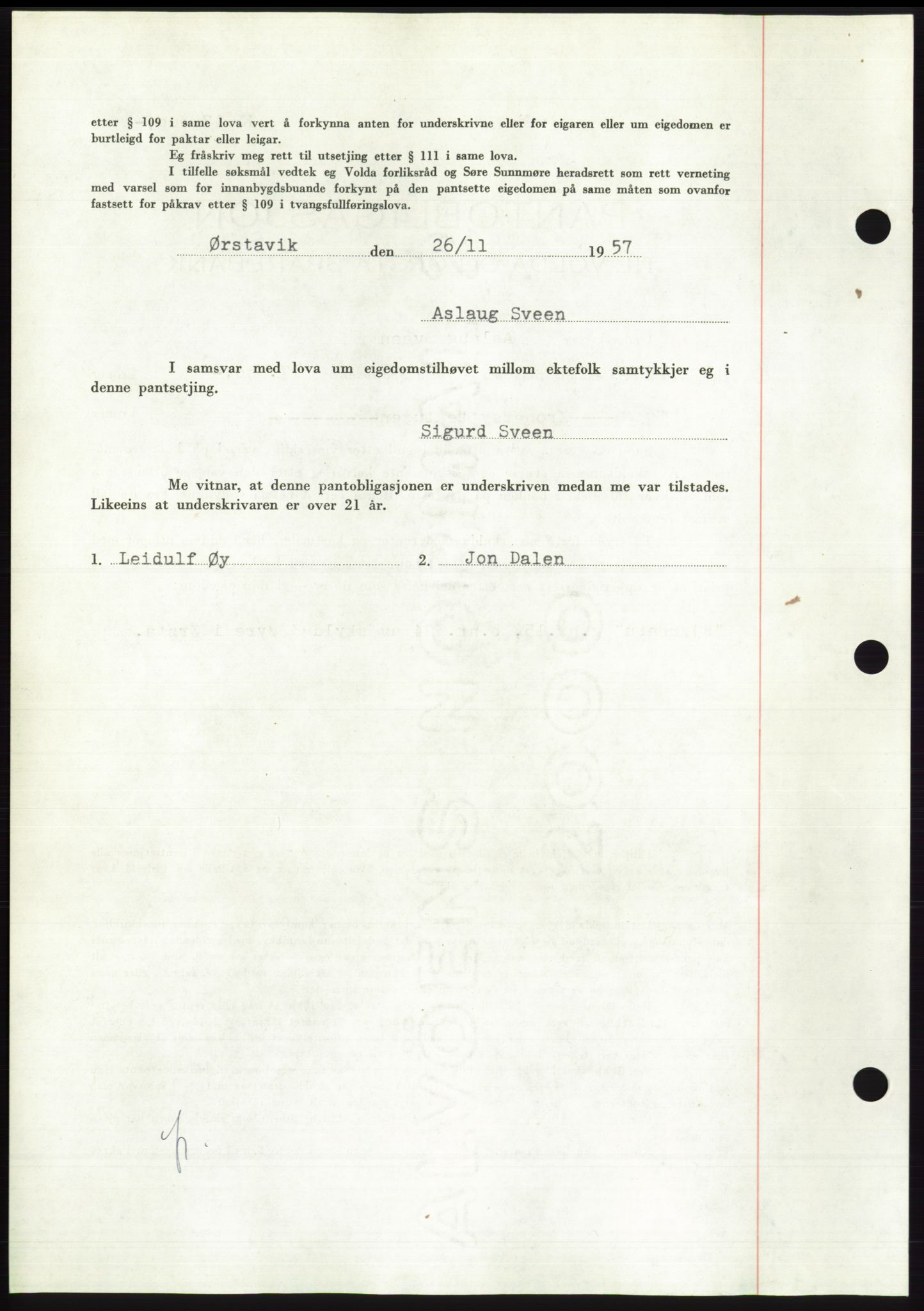 Søre Sunnmøre sorenskriveri, AV/SAT-A-4122/1/2/2C/L0130: Pantebok nr. 18B, 1957-1958, Dagboknr: 3021/1957