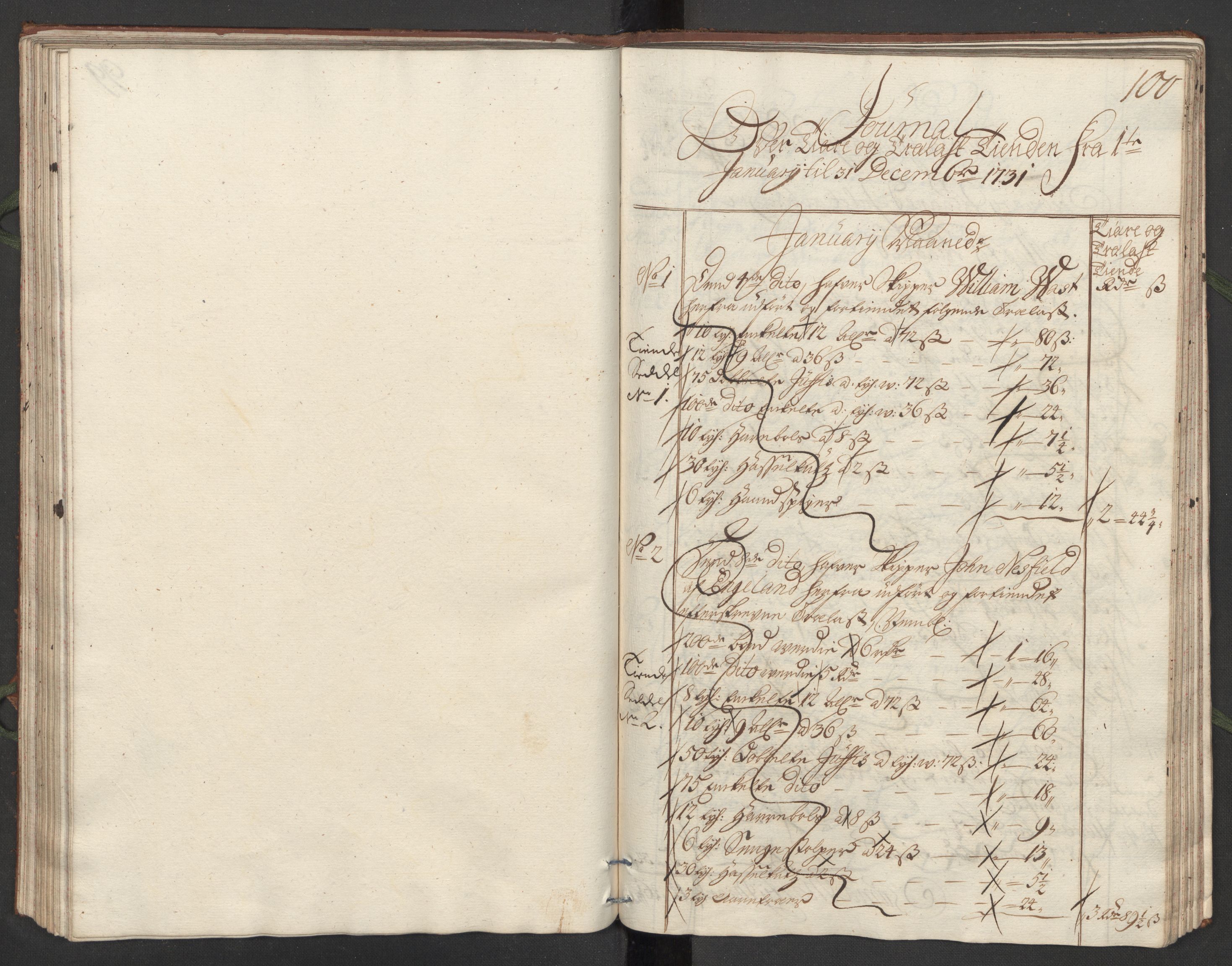 Generaltollkammeret, tollregnskaper, RA/EA-5490/R24/L0008/0001: Tollregnskaper Sunnhordland / Hovedtollbok, 1731, s. 99b-100a