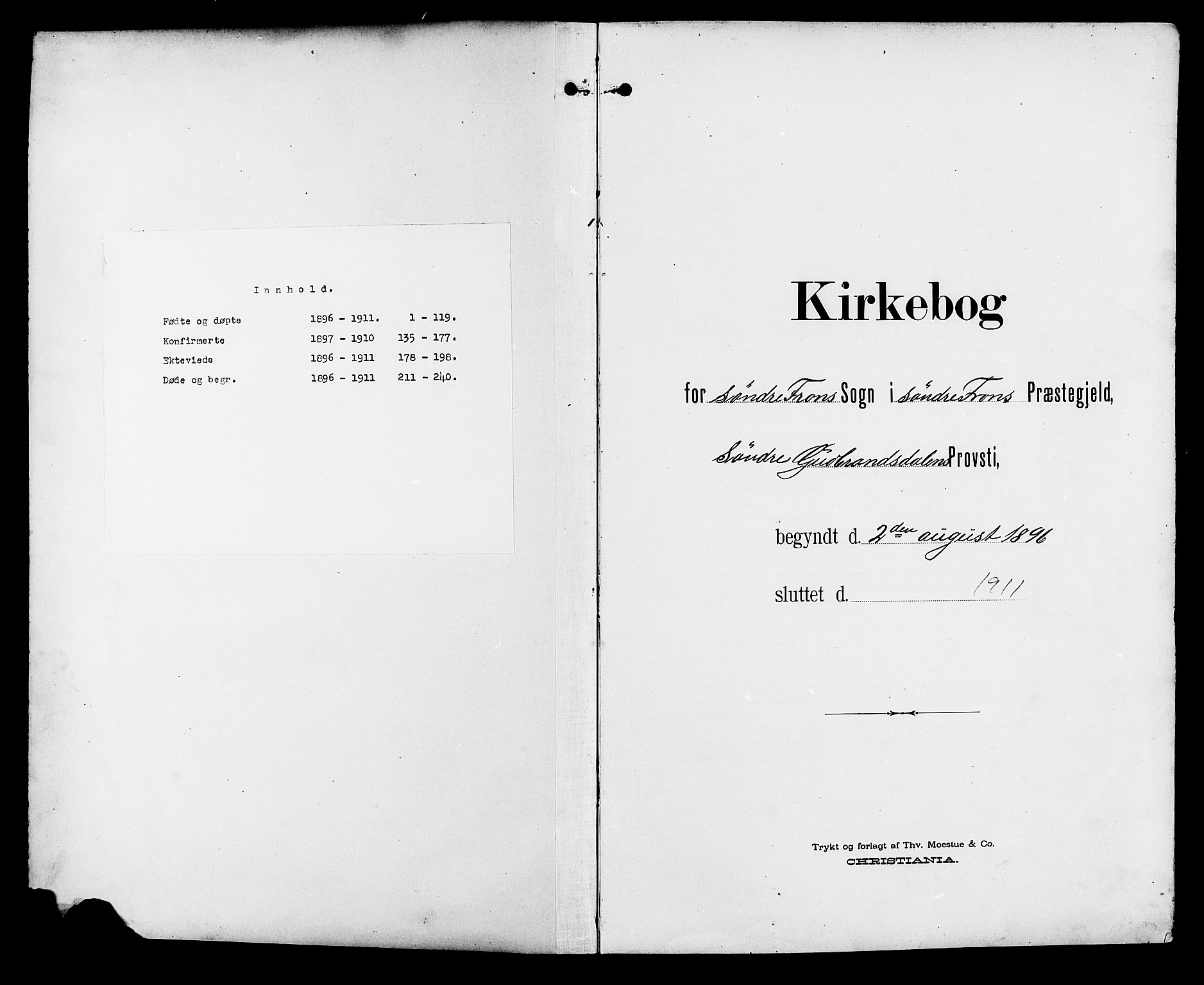 Sør-Fron prestekontor, SAH/PREST-010/H/Ha/Hab/L0004: Klokkerbok nr. 4, 1896-1911