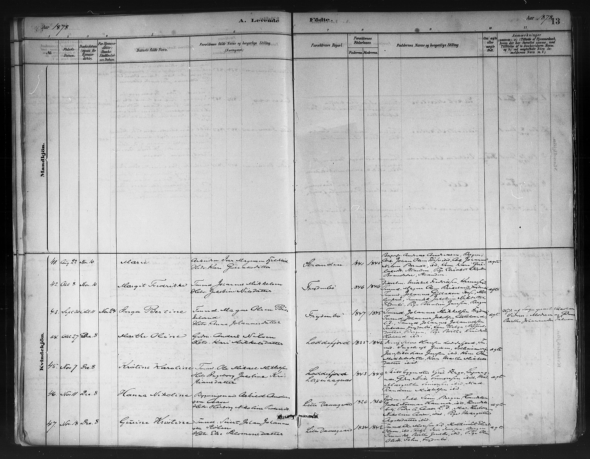 Askøy Sokneprestembete, AV/SAB-A-74101/H/Ha/Haa/Haae/L0002: Ministerialbok nr. E 2, 1878-1891, s. 13