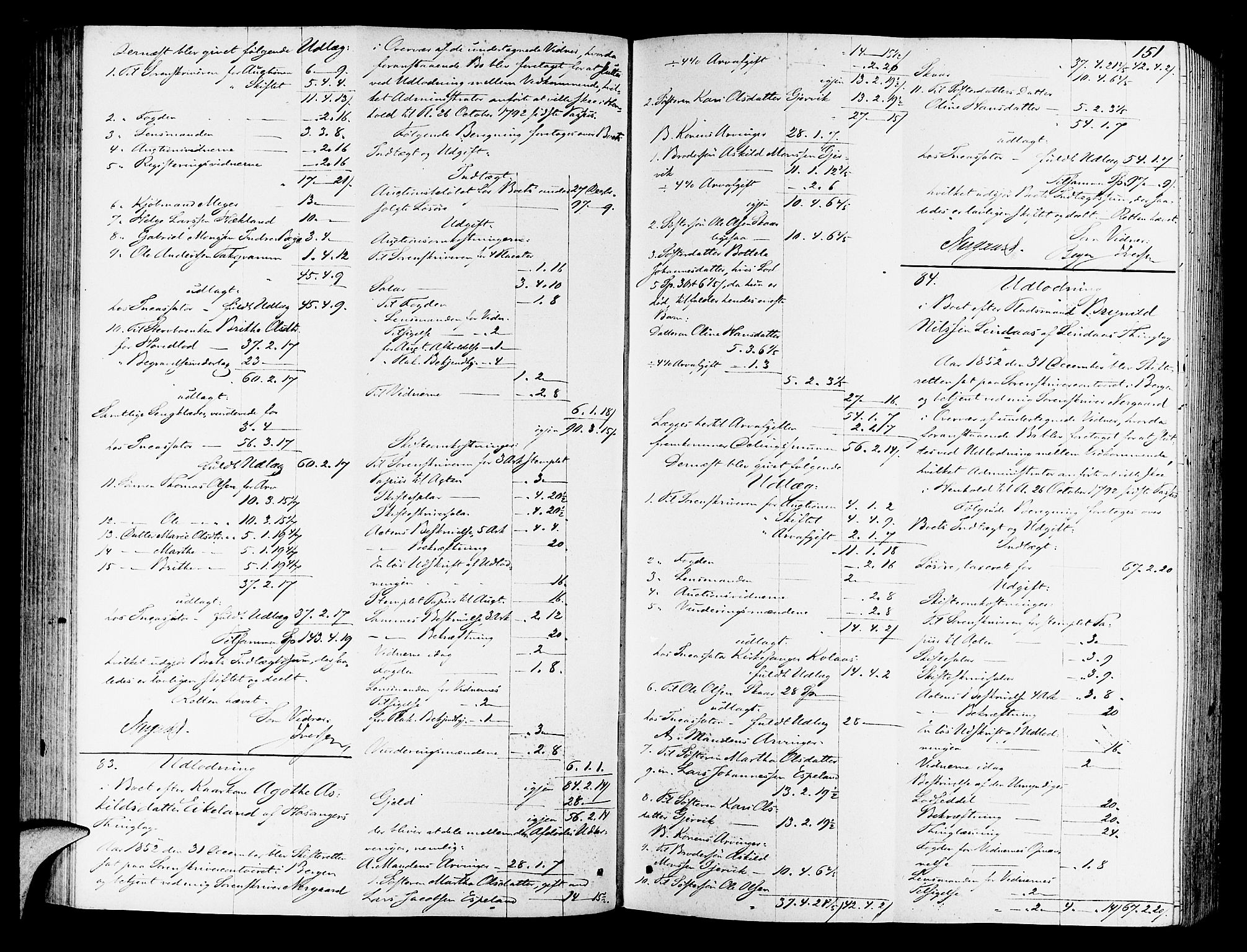 Nordhordland sorenskrivar, AV/SAB-A-2901/1/H/Hd/Hda/L0005: Skifteutlodningsprotokollar, 1851-1857, s. 150b-151a